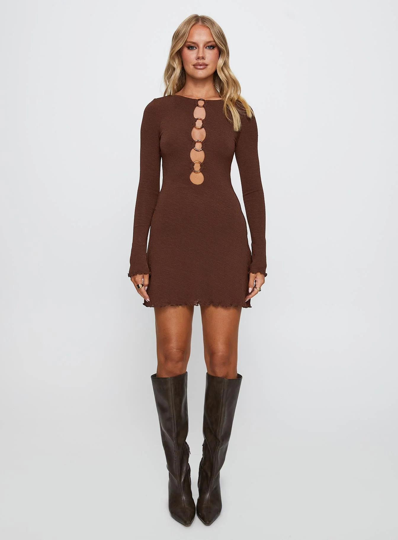 Dejonge Long Sleeve Ring Mini Dress Brown - Image 6
