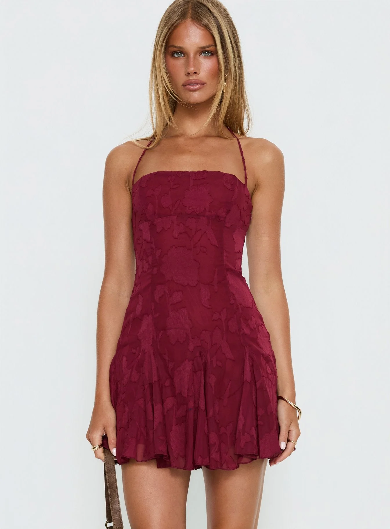 Delamere Mini Dress Burgundy Burnout - Image 2