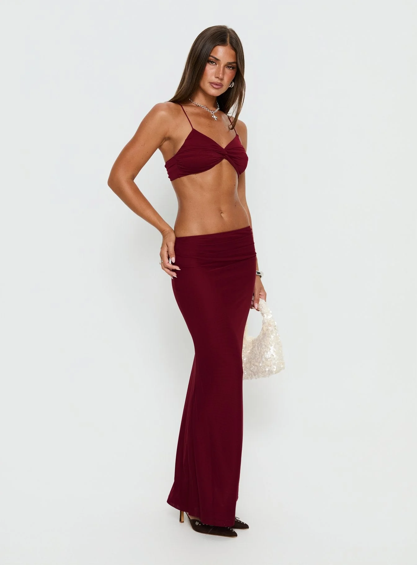 Delores Ruched Maxi Skirt Red - Image 4
