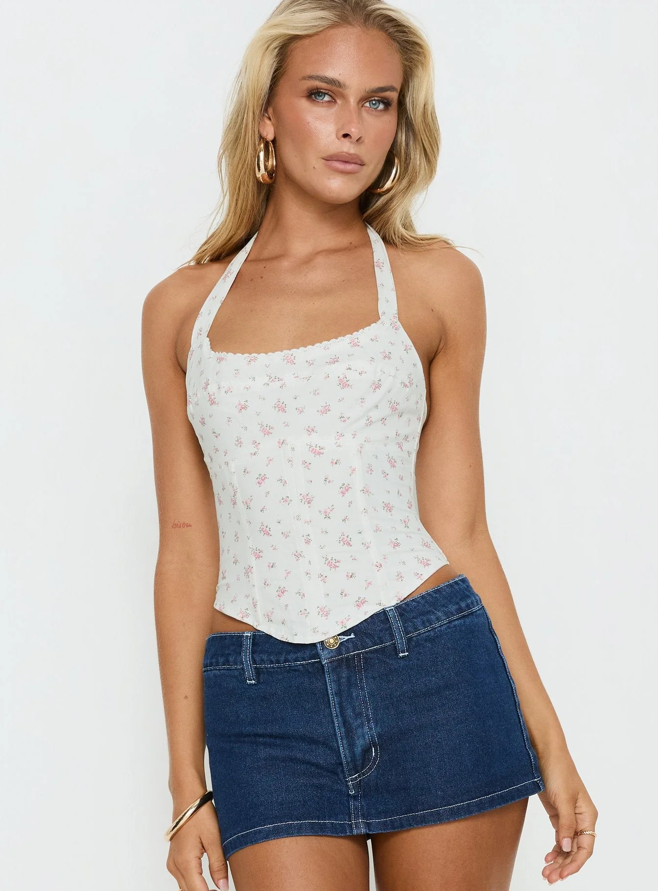 Delyra Halter Corset Top White Floral - Image 2