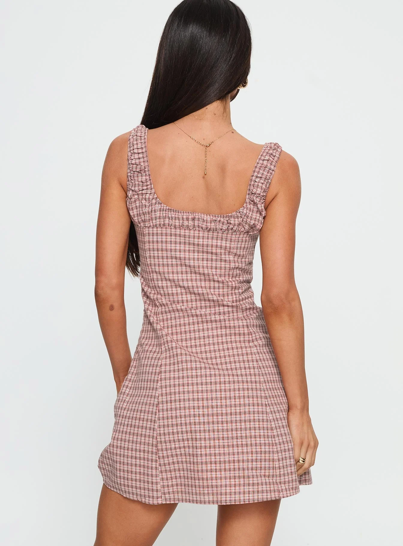 Denley Cinched Mini Dress Pink Check - Image 5