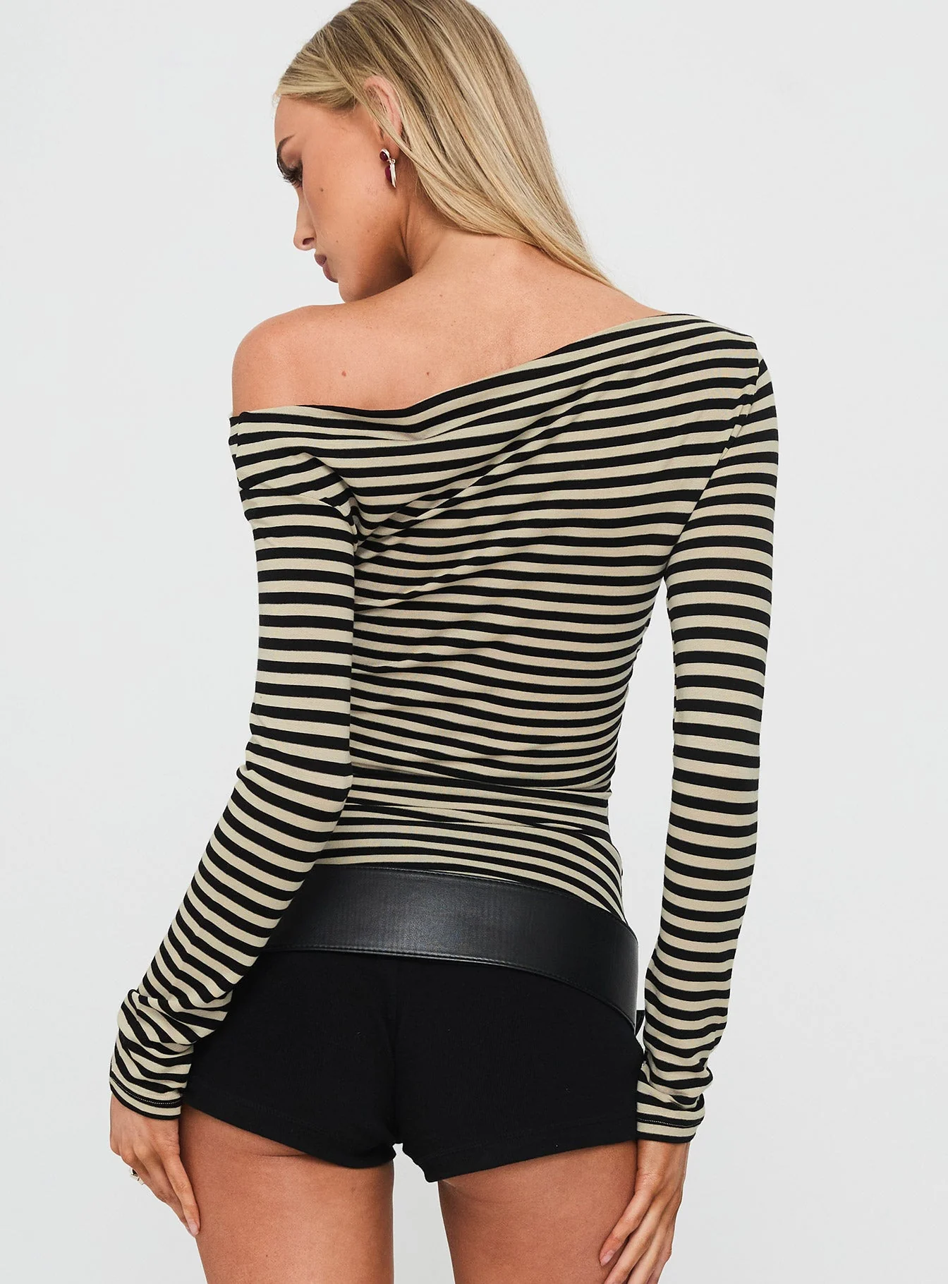 Dereka One Shoulder Long Sleeve Top Beige Stripe - Image 5