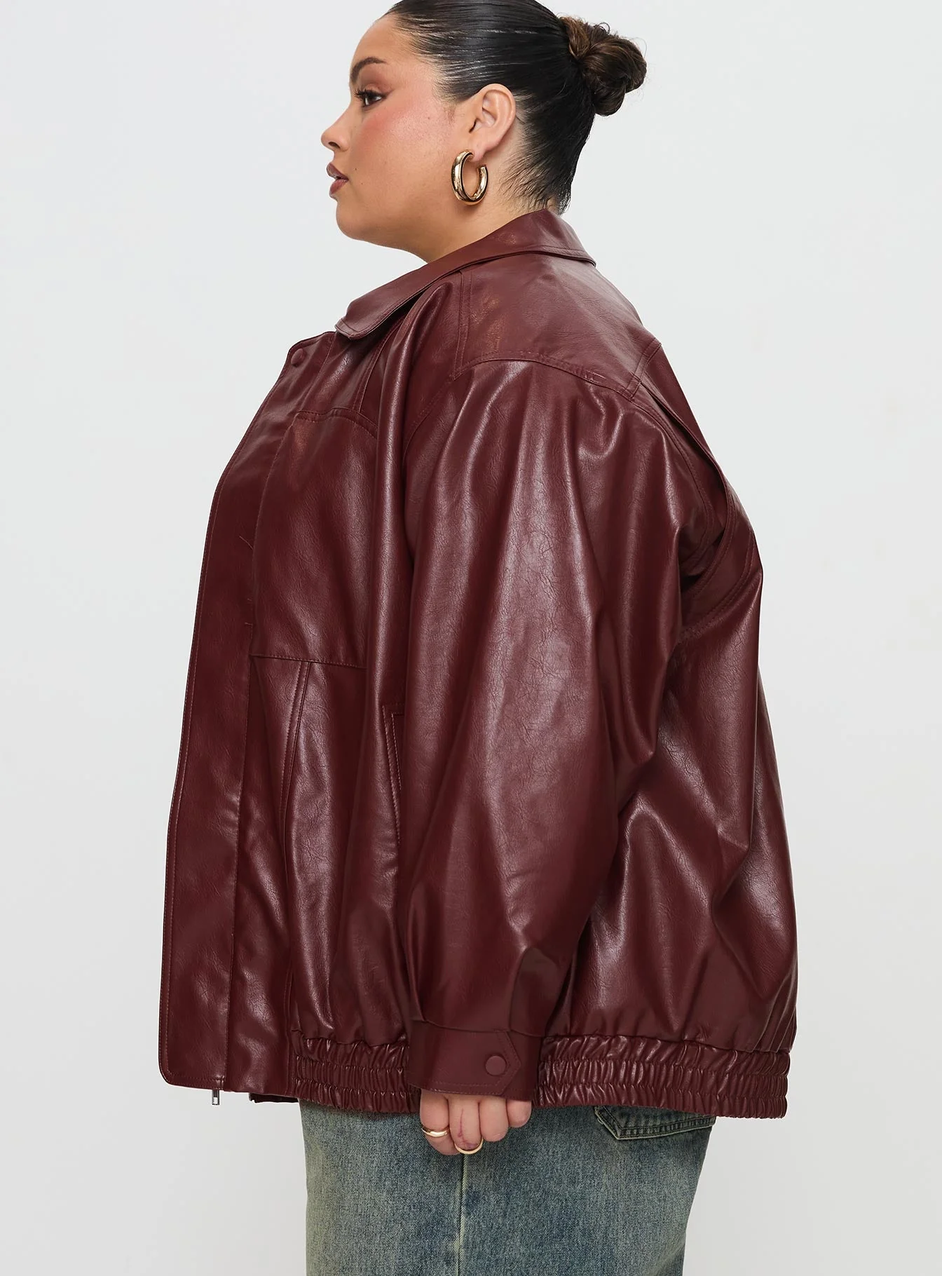Devija Faux Leather Jacket Burgundy Curve - Image 4