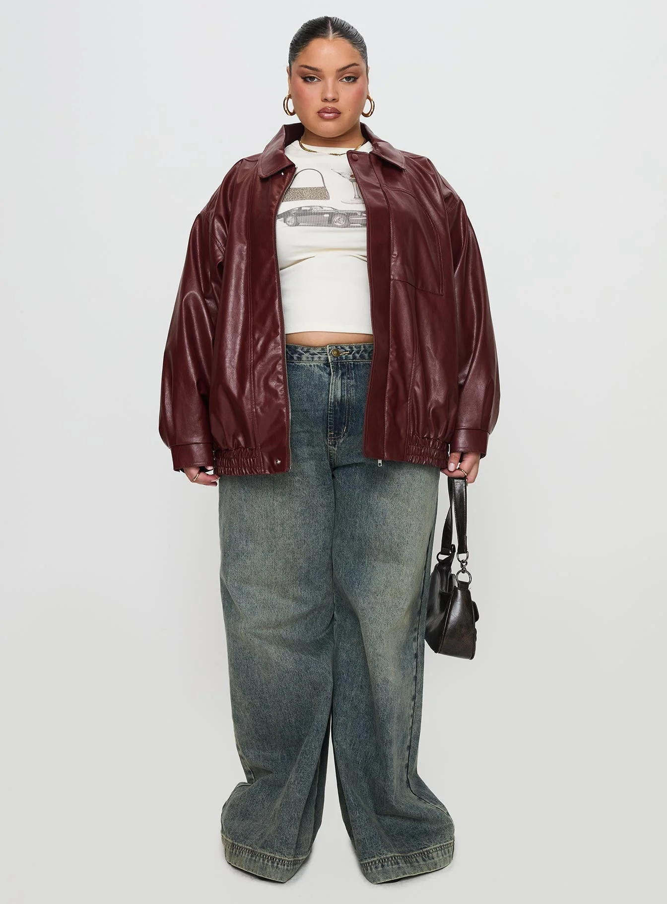 Devija Faux Leather Jacket Burgundy Curve - Image 7
