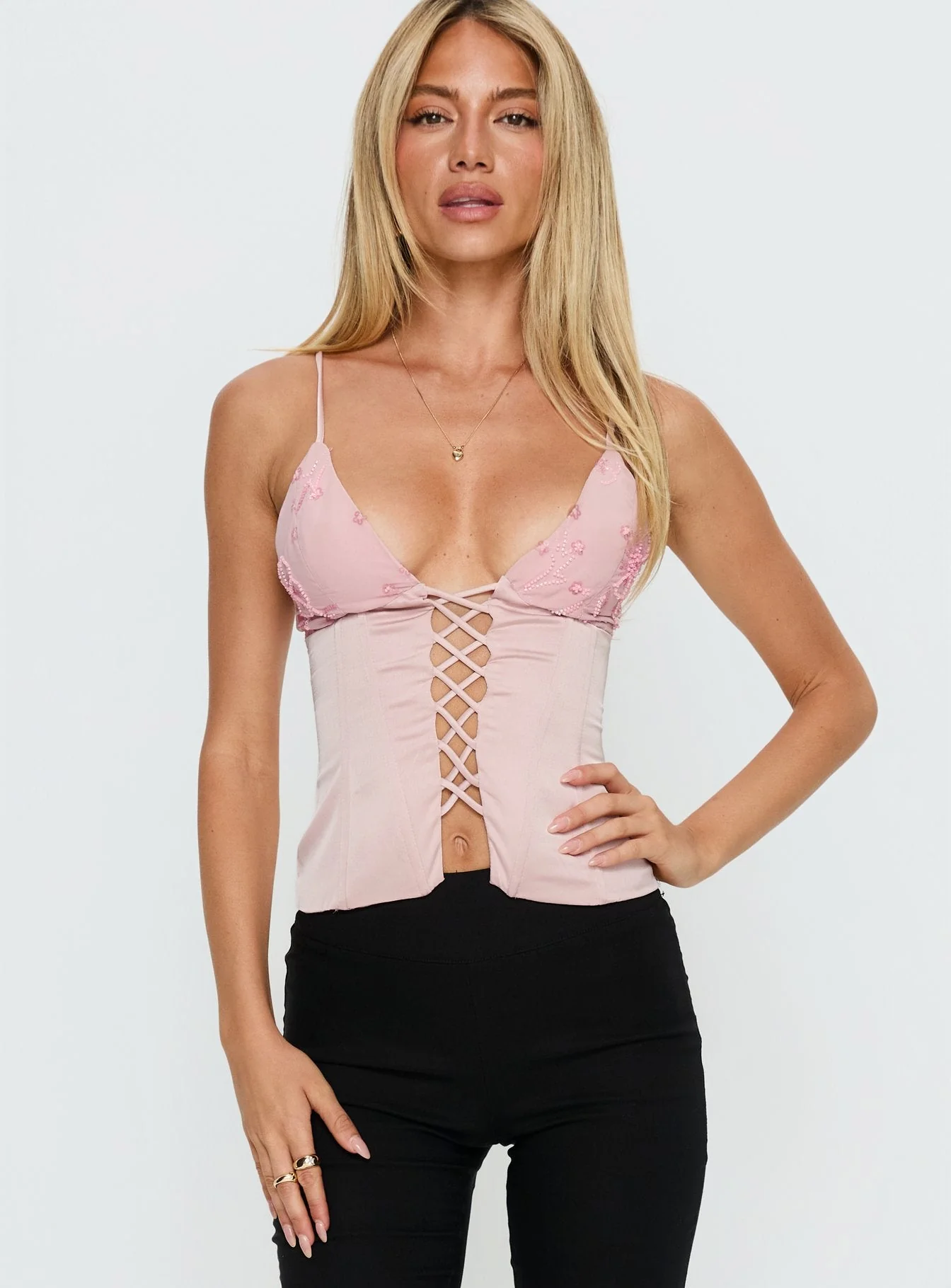 Devonna Corset Beaded Top Pink - Image 2
