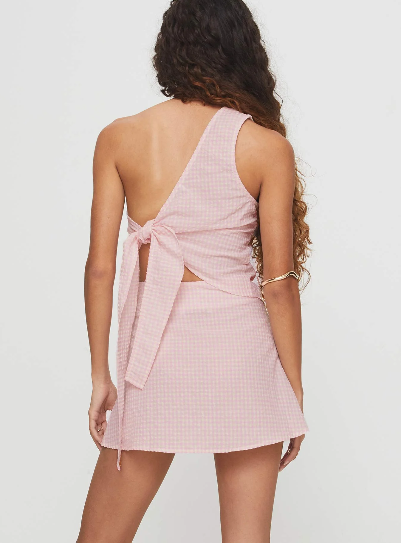Dirst One Shoulder Set Pink Gingham - Image 5