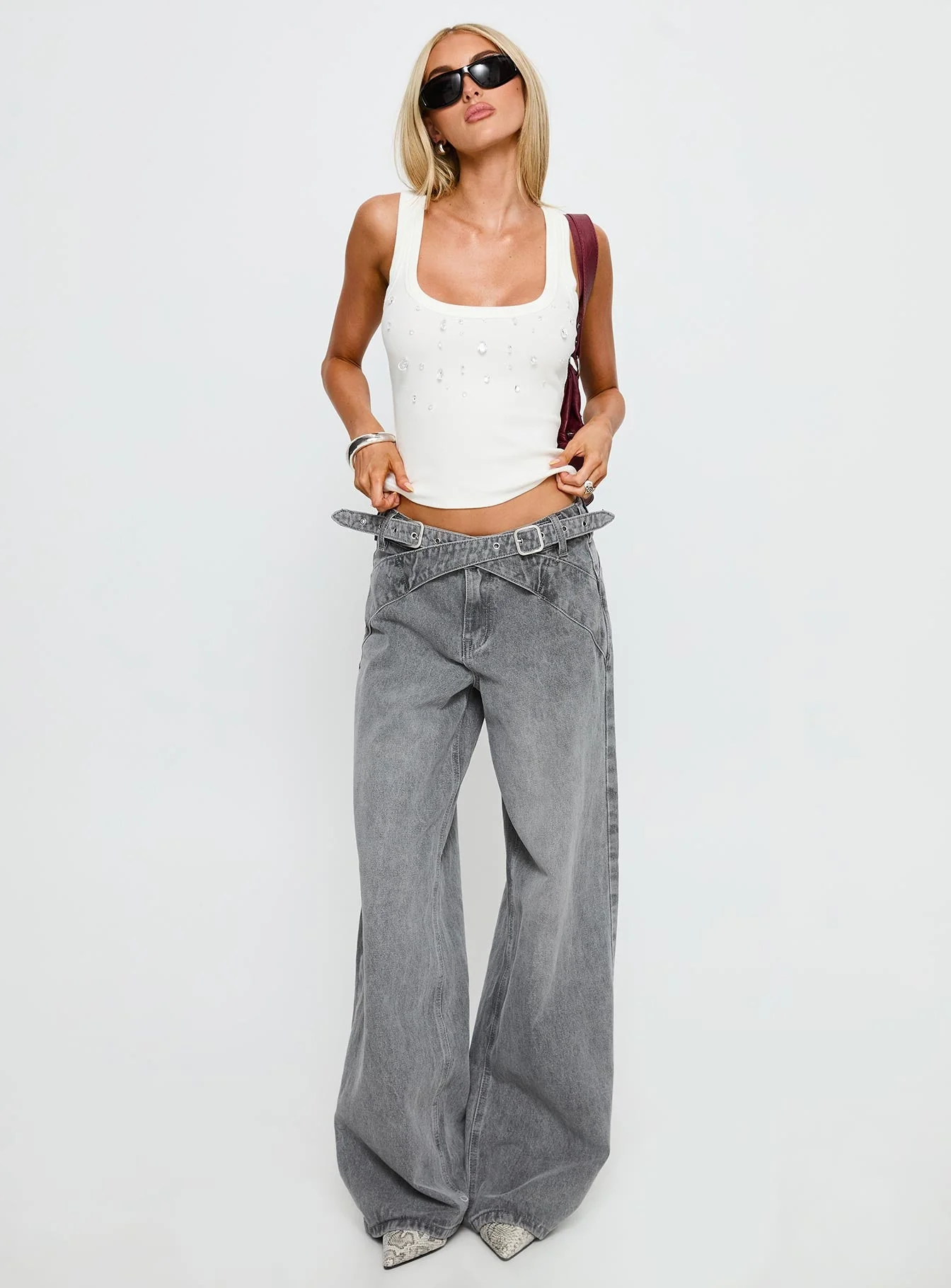 Diviana Droplet Rib Tank Top White - Image 3