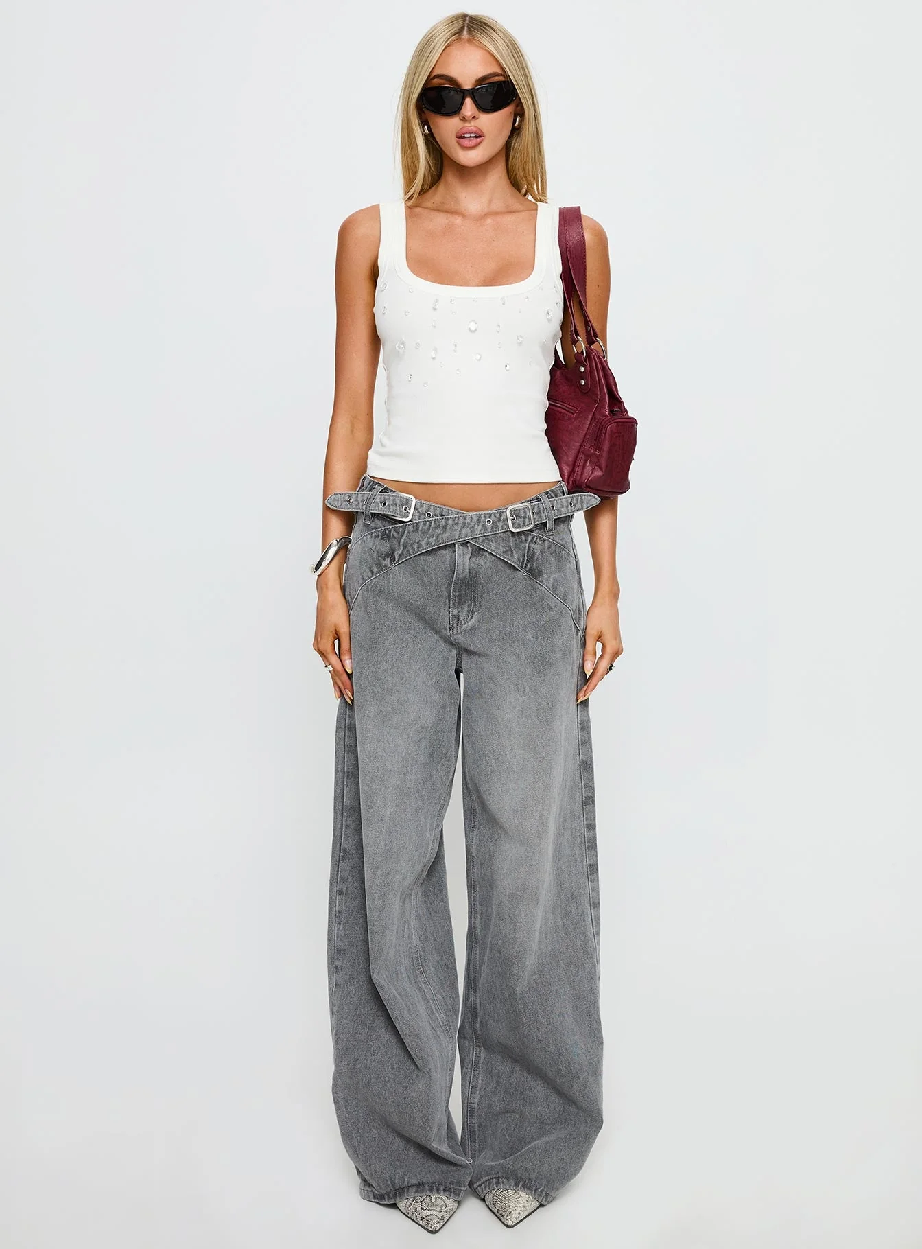 Diviana Droplet Rib Tank Top White - Image 7