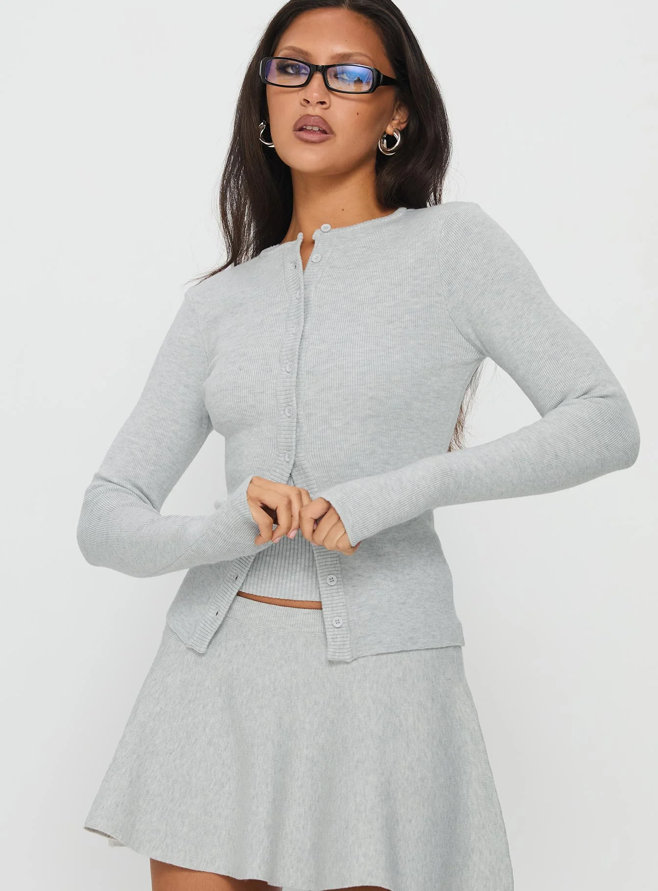 Juni Long Sleeve Knit Top Grey Marle - Image 2