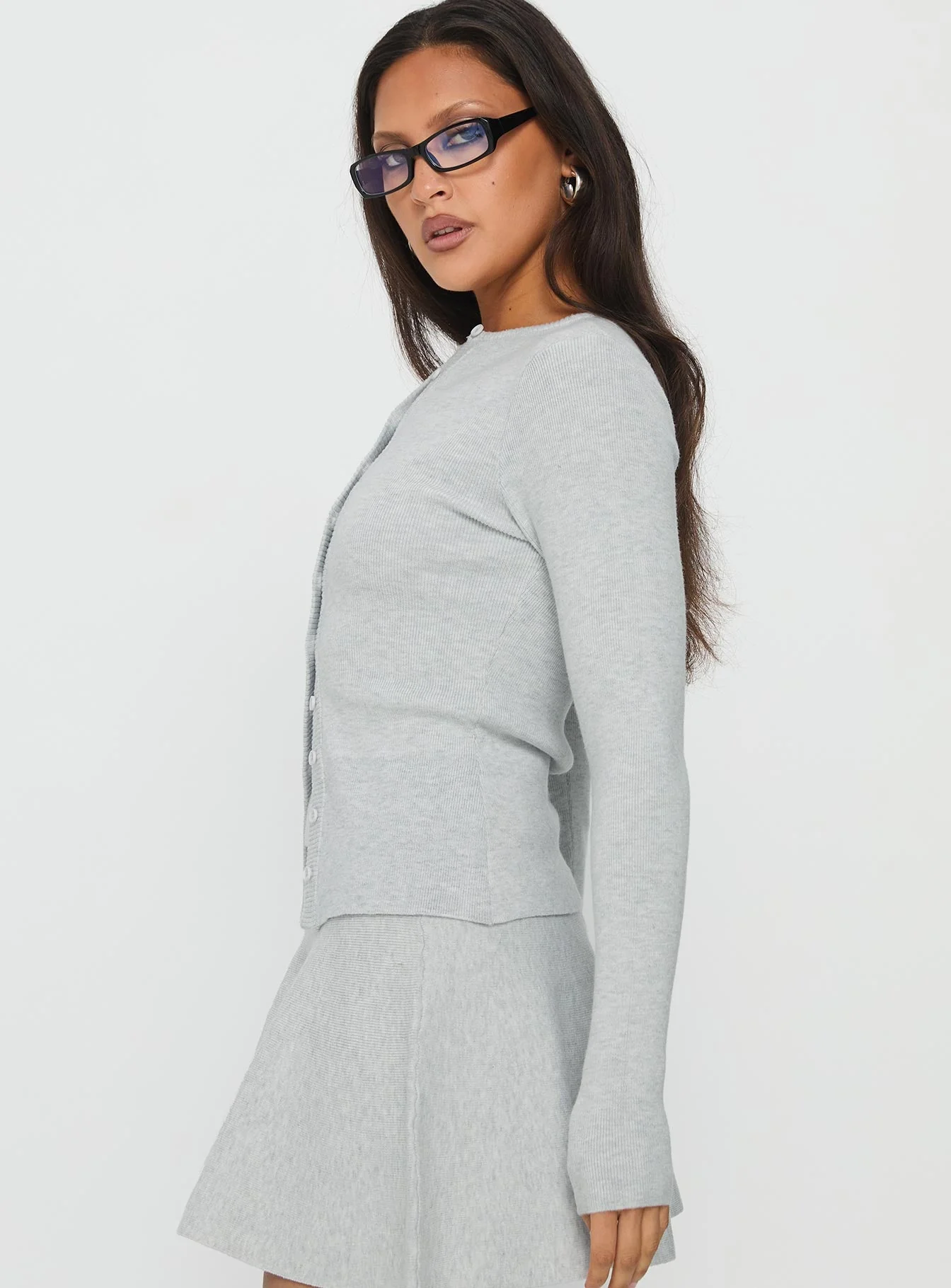 Juni Long Sleeve Knit Top Grey Marle - Image 4