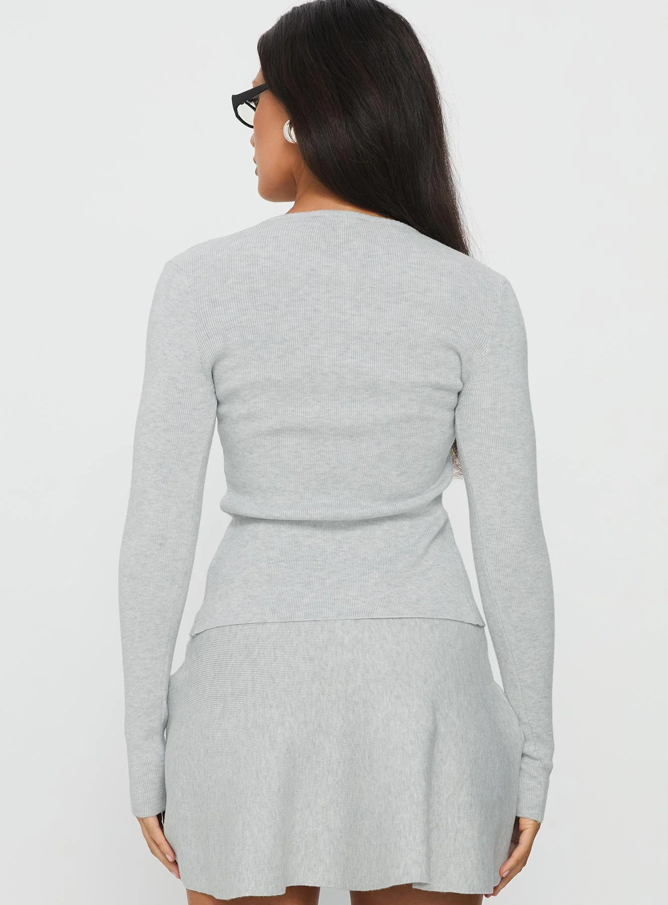 Juni Long Sleeve Knit Top Grey Marle - Image 5
