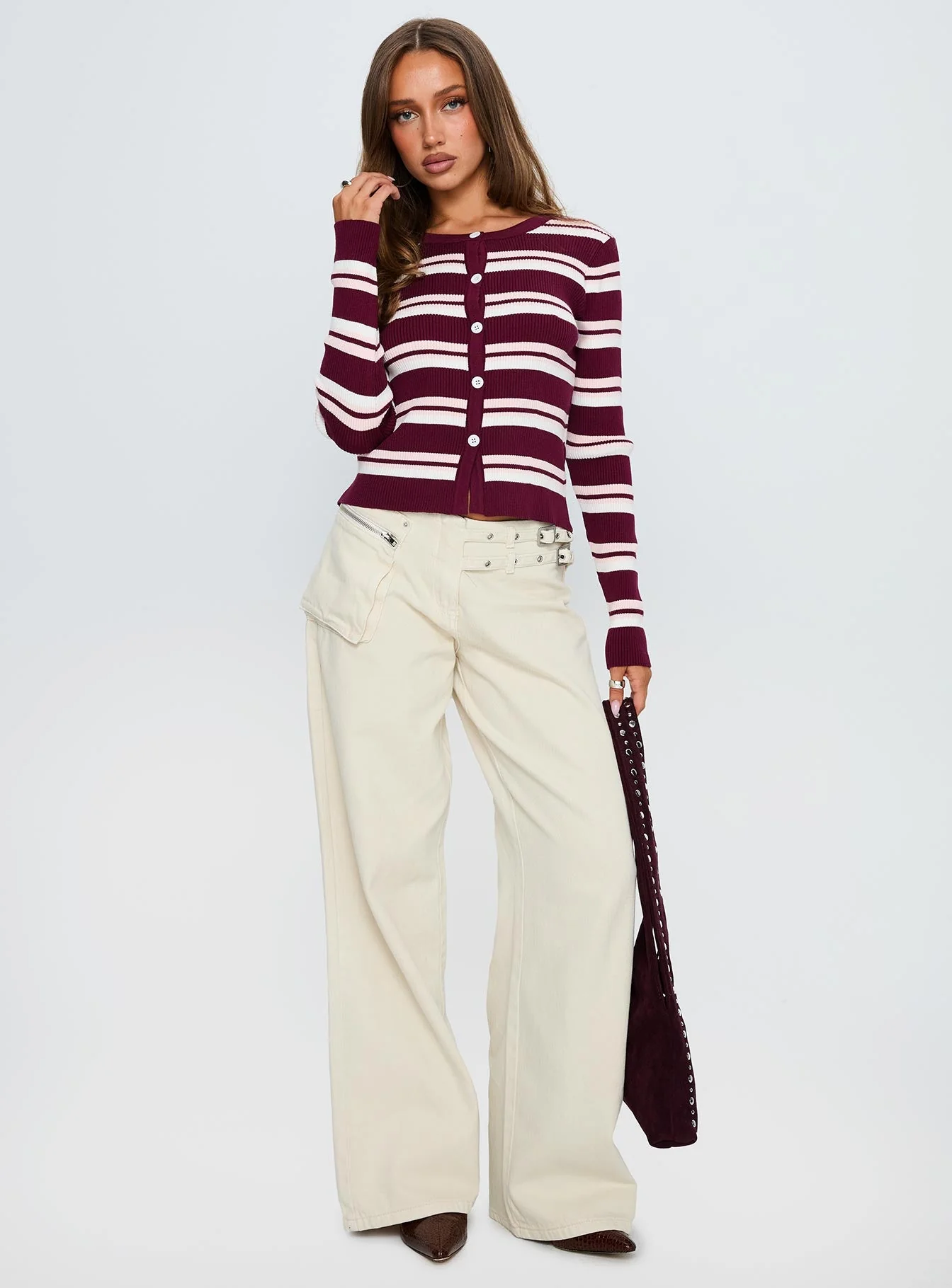 Donoven Long Sleeve Top Burgundy Stripe - Image 3