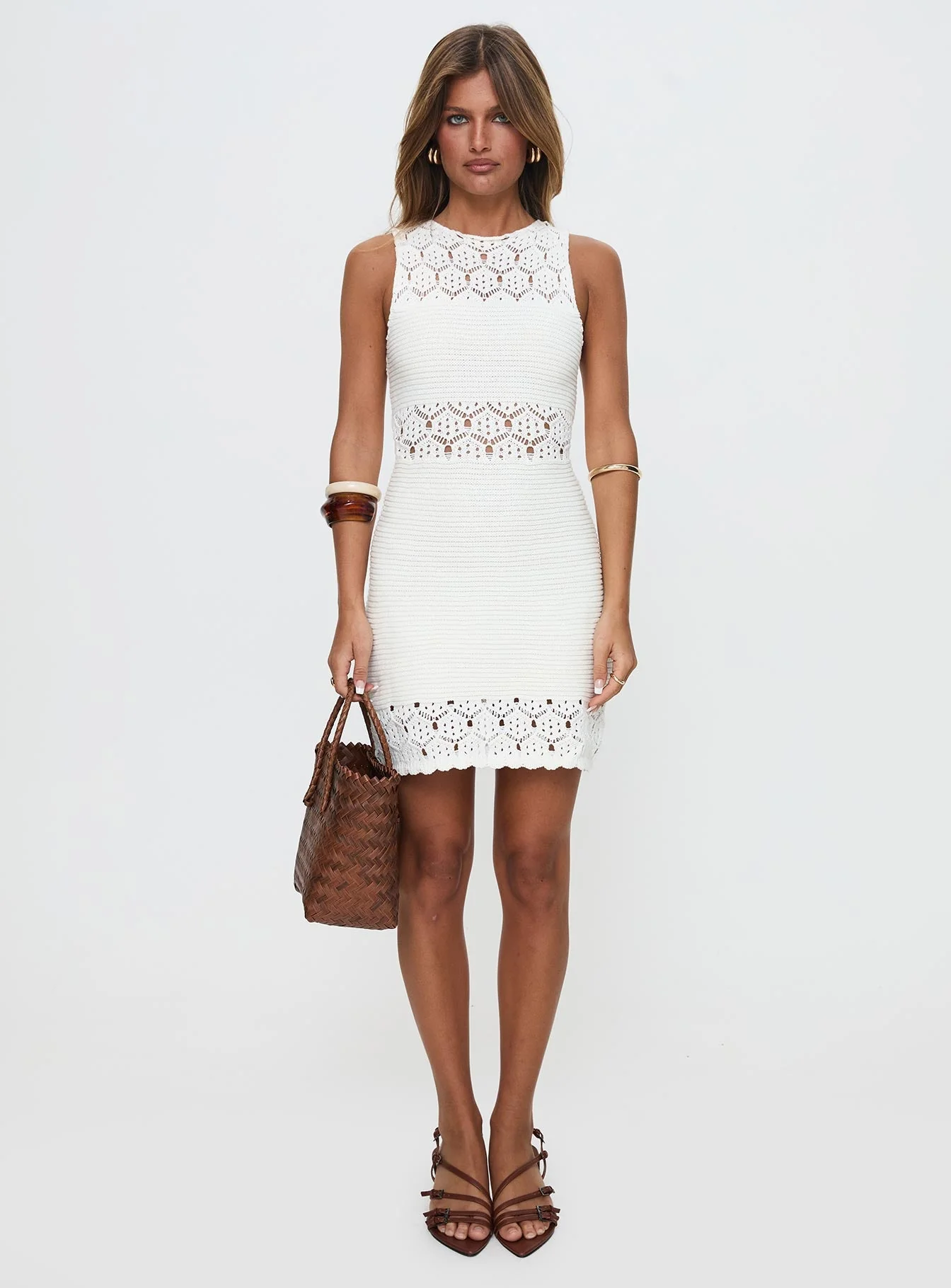 Double Bay Open Back Knit Mini Dress Ivory - Image 7