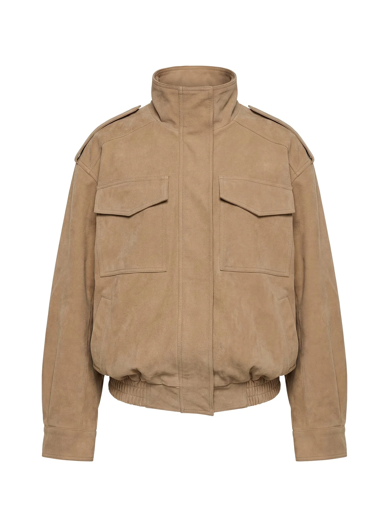 Double Life Funnel Neck Cargo Jacket Beige - Image 14