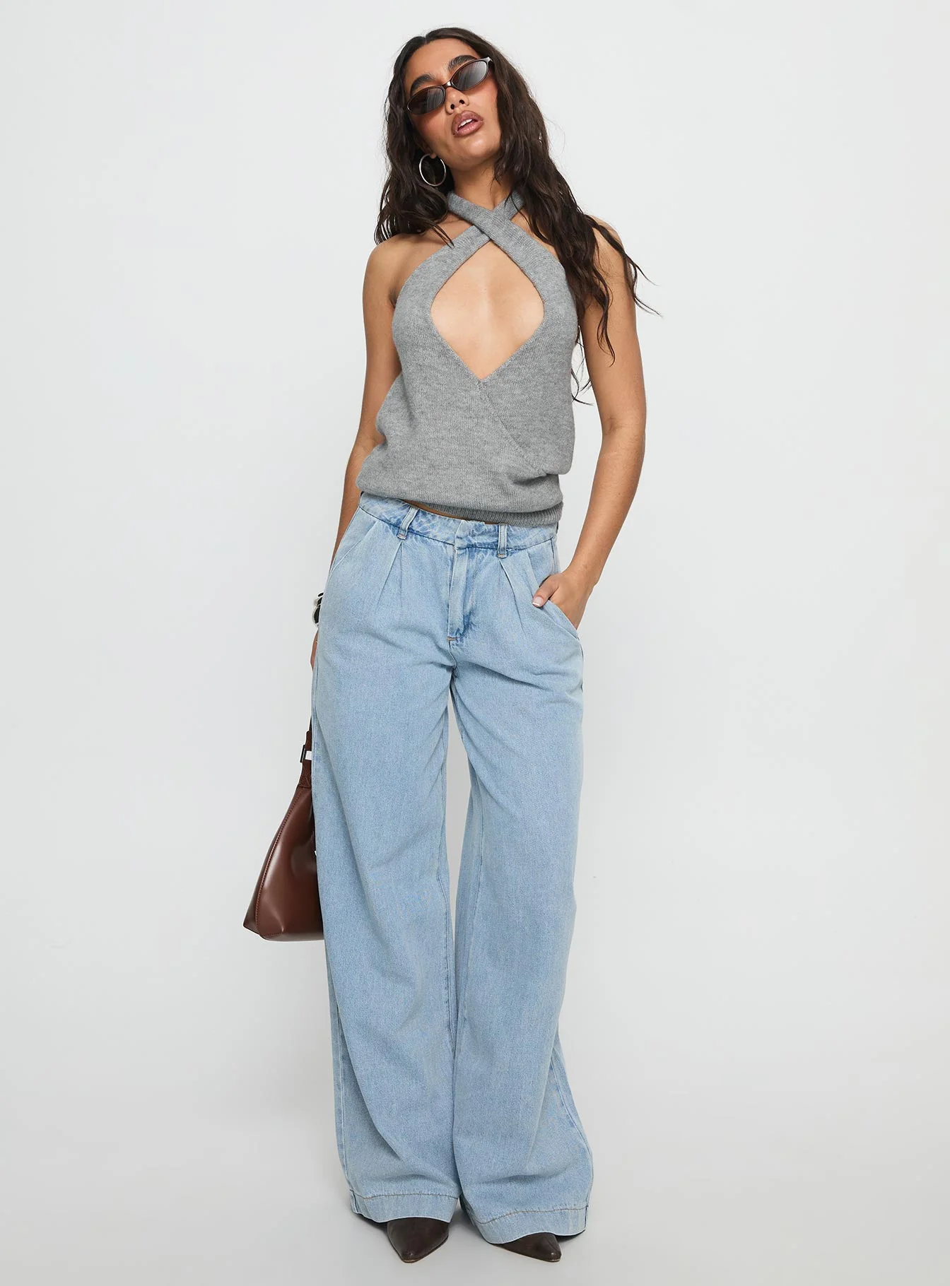 Dream Hour Cross Front Halter Top Grey - Image 2