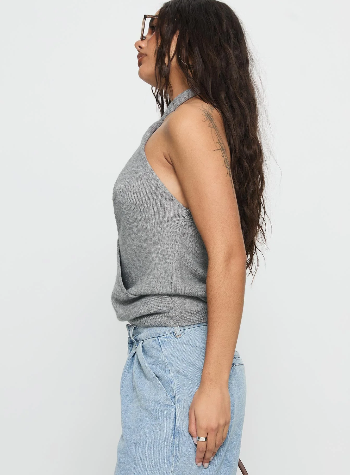 Dream Hour Cross Front Halter Top Grey - Image 3