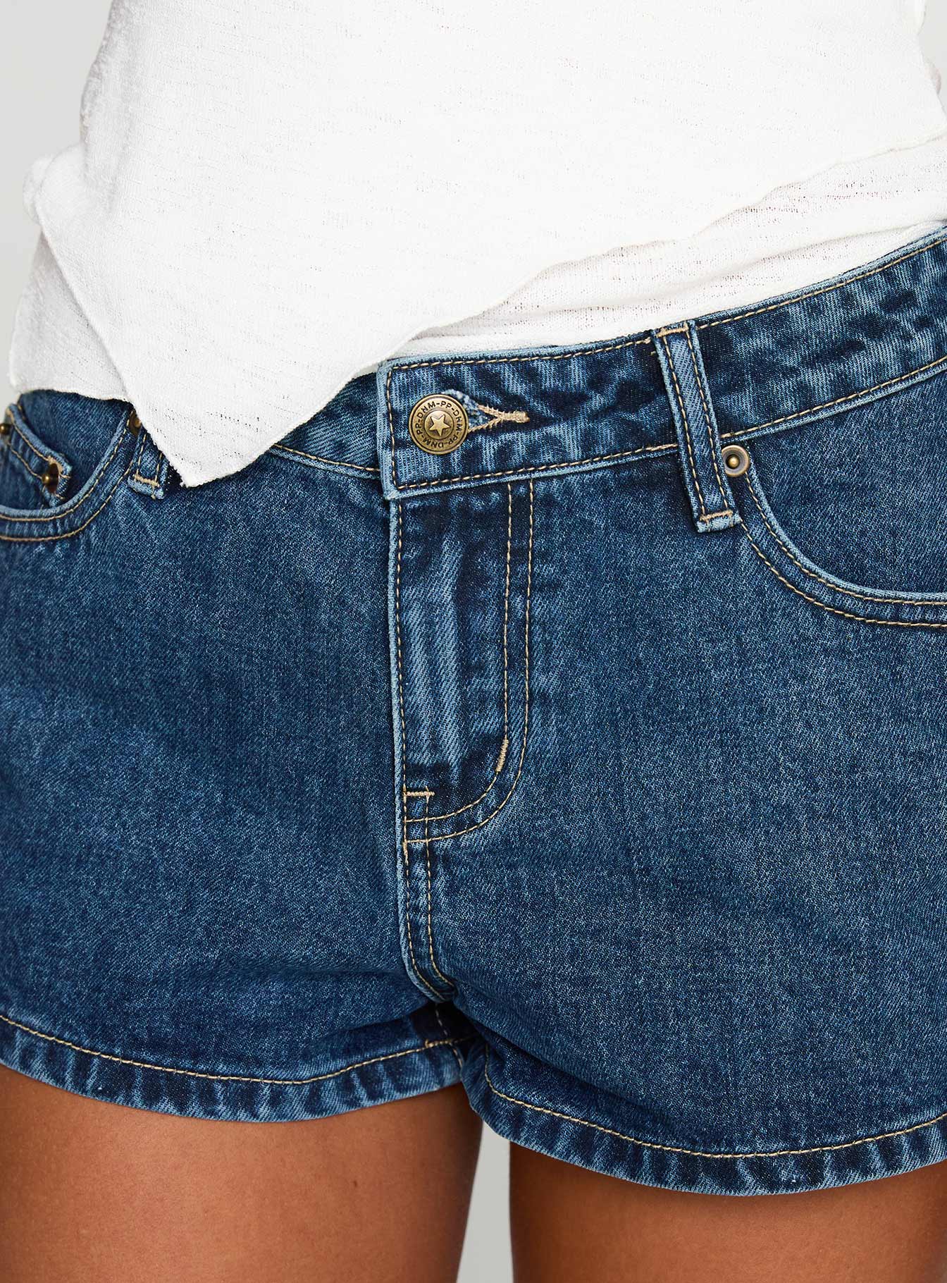 Dreamful Low Rise Mini Denim Shorts Dark Blue Wash Tall - Image 6