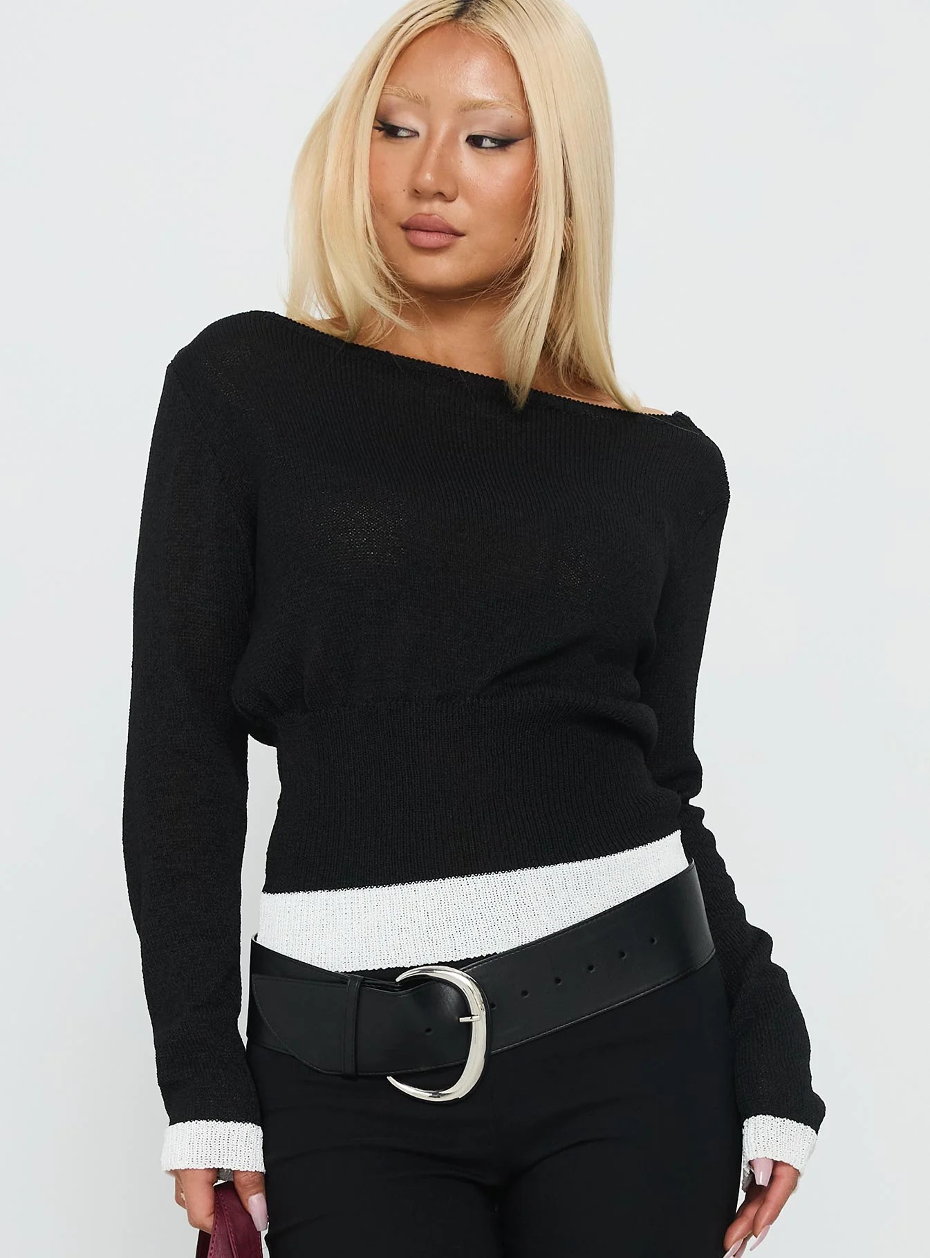 Dresano Wide Neck Knit Sweater Black / White - Image 2