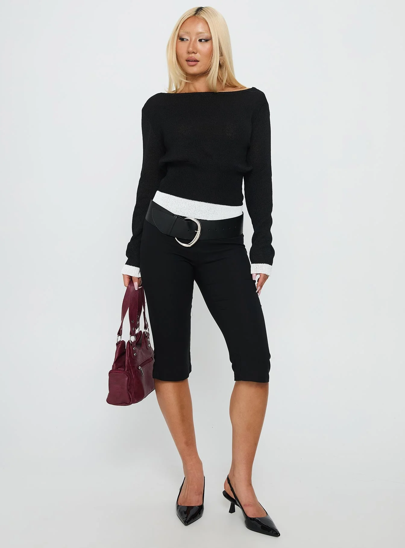 Dresano Wide Neck Knit Sweater Black / White - Image 3