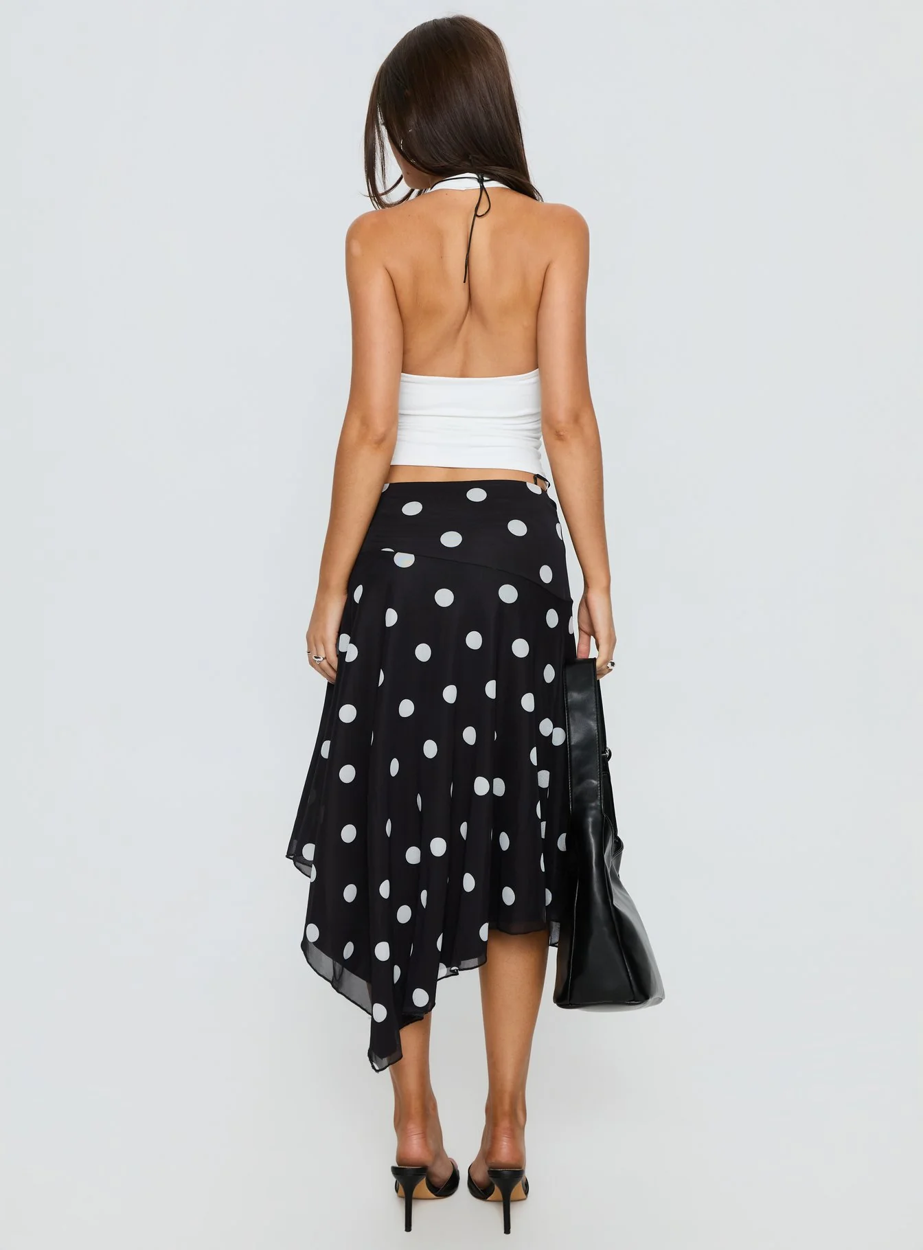 Dulciana High Split Asymmetrical Midi Skirt Black / Polka Dot - Image 5