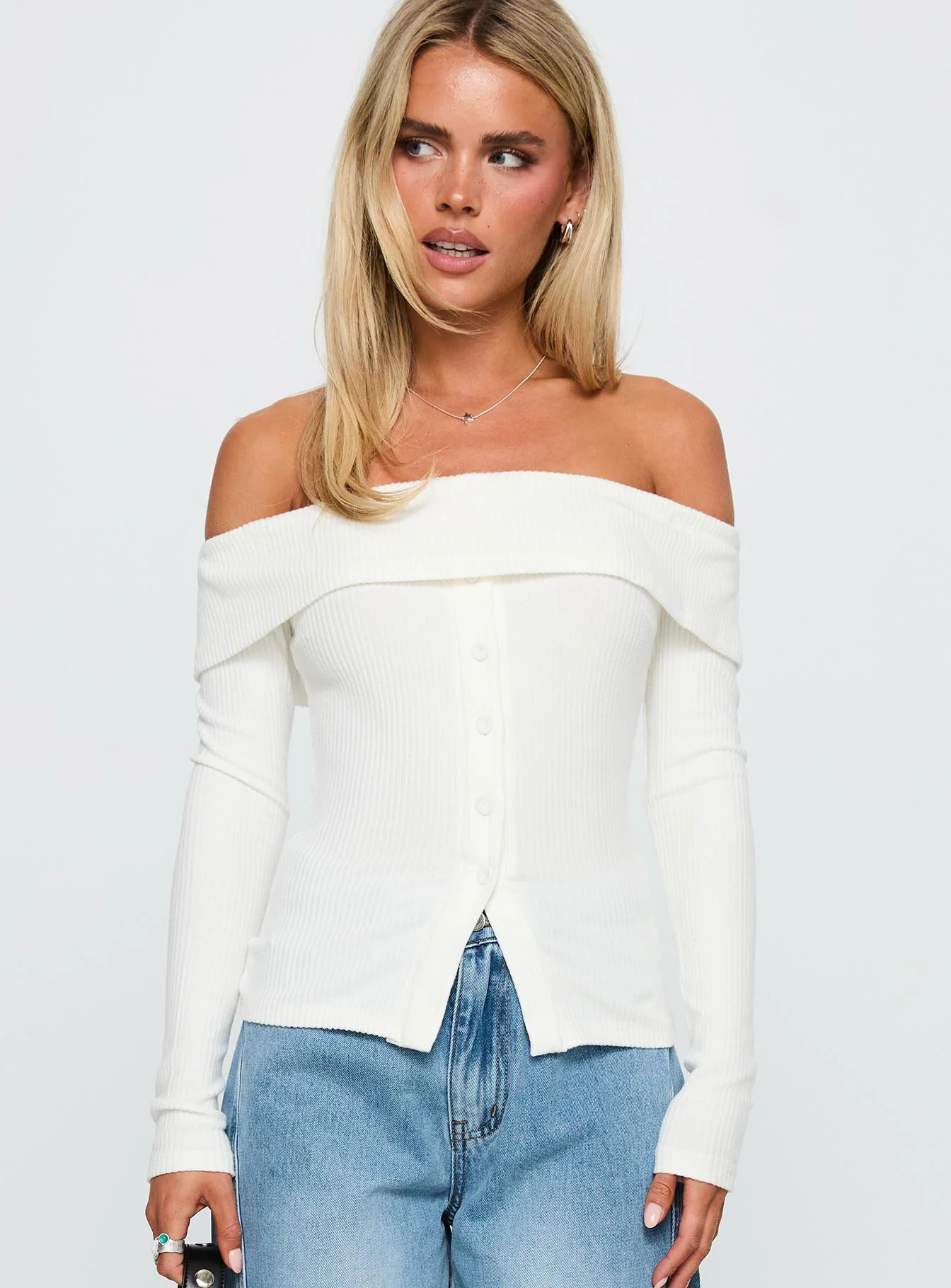 Dusk Dipped Off Shoulder Top White - Image 2