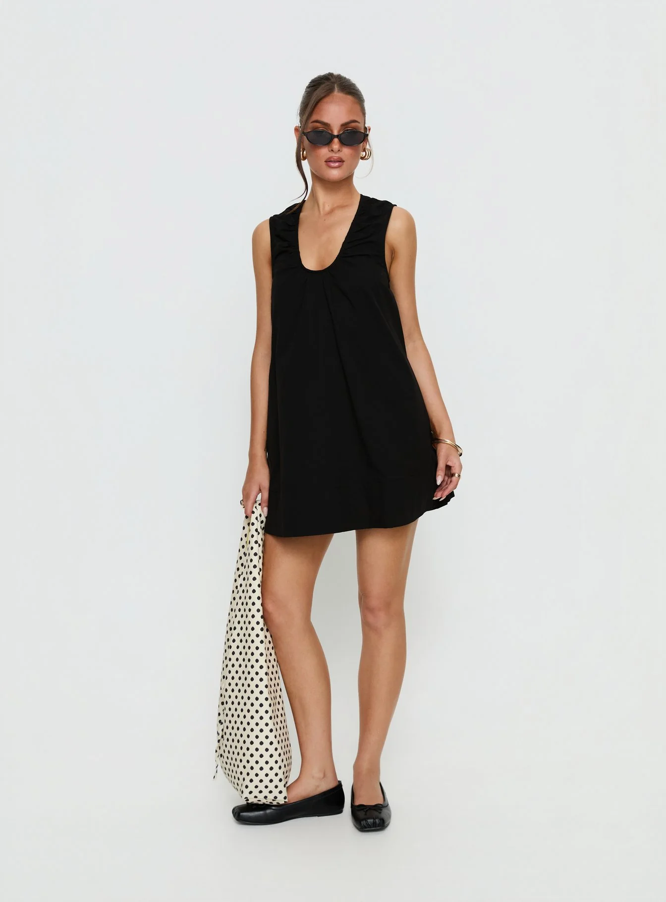 Eberta Ruched Baby Doll Mini Dress Black - Image 3