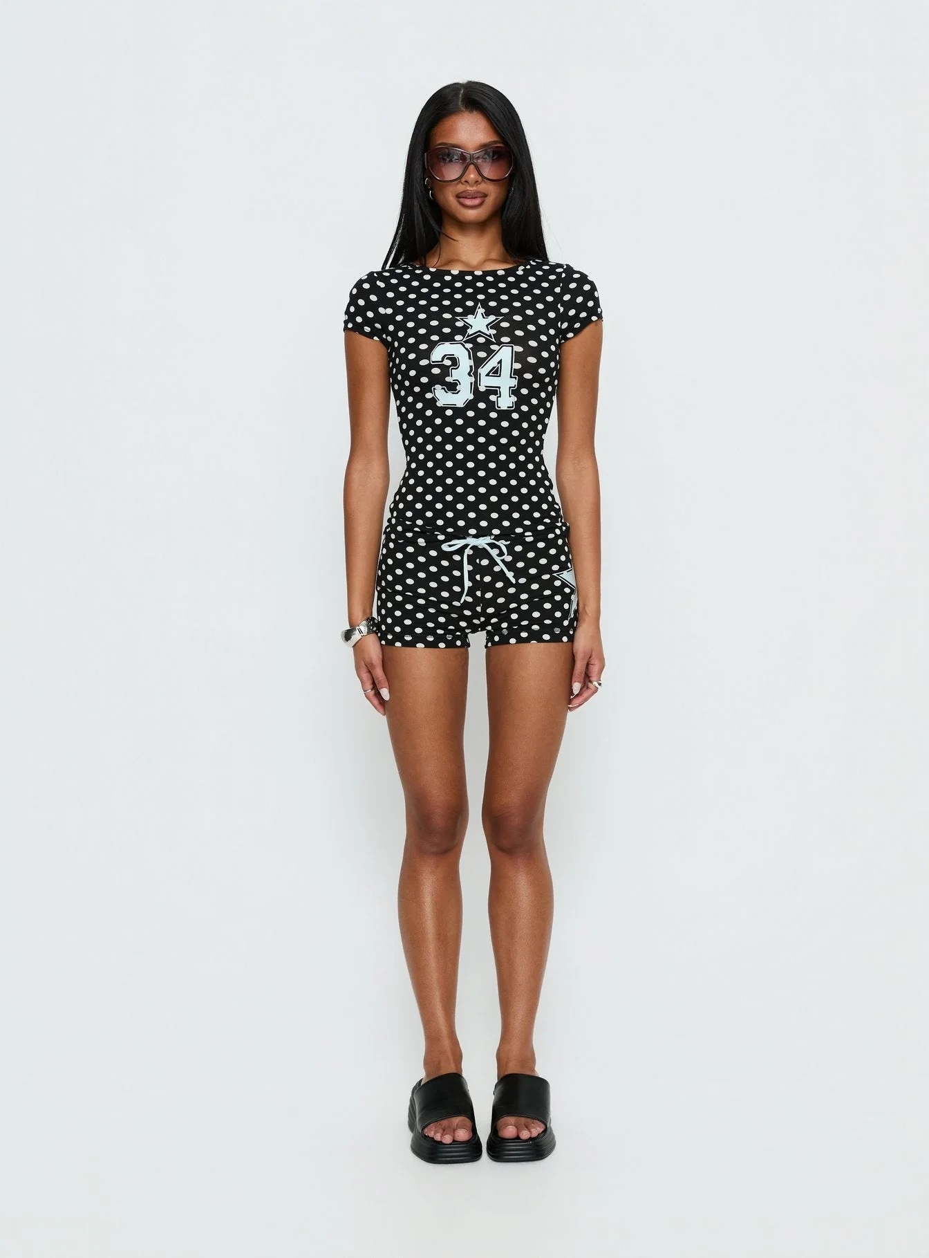 Elacie Graphic Baby Tee Black Polka Dot - Image 7