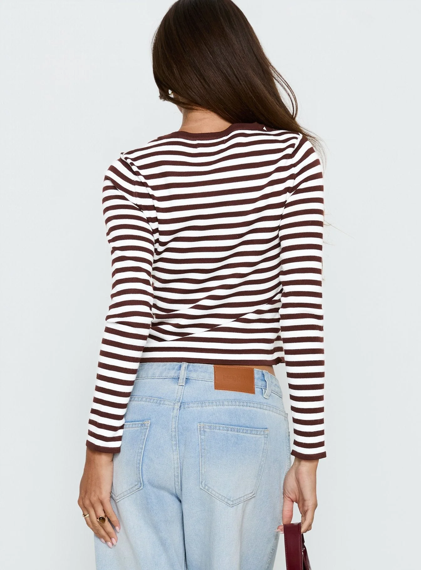 Elcie Button Up Cardigan Brown Stripe - Image 5