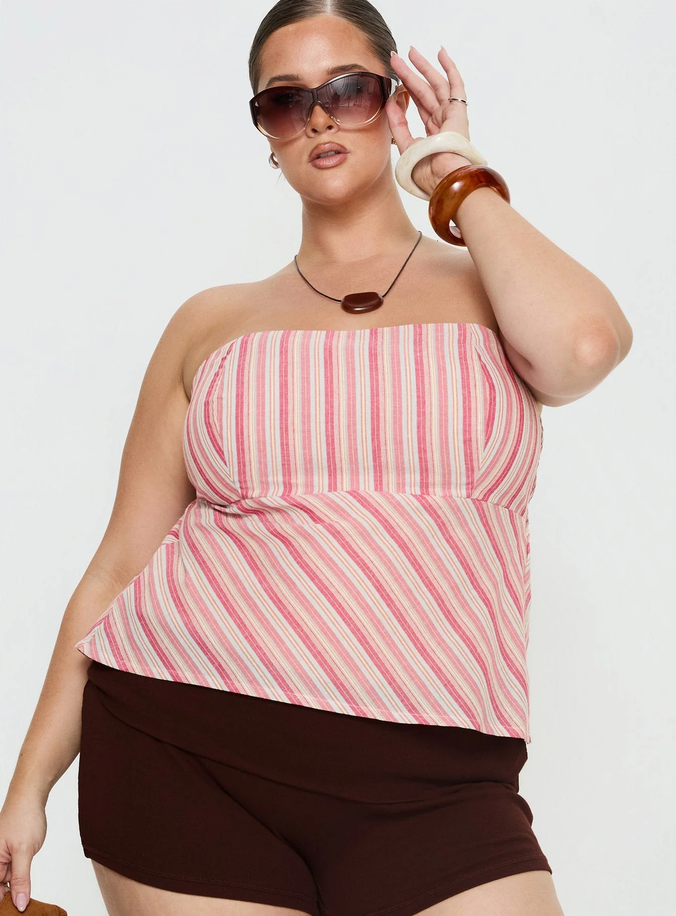 Elery Strapless Top Pink Stripe Curve - Image 2