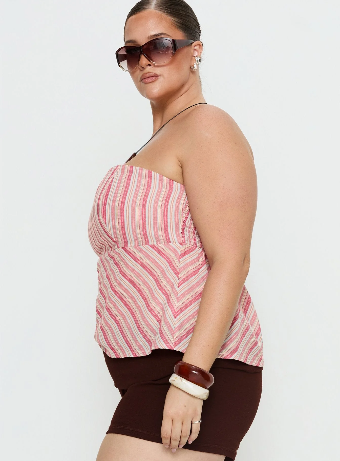 Elery Strapless Top Pink Stripe Curve - Image 4
