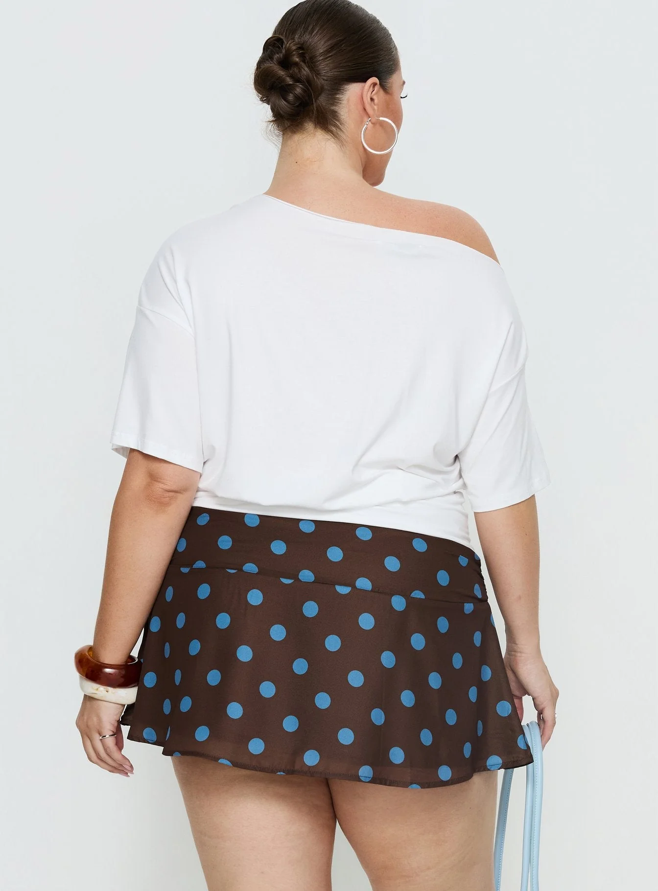 Elicia Ruched Mini Skirt Brown / Blue Polka Dot Curve - Image 5