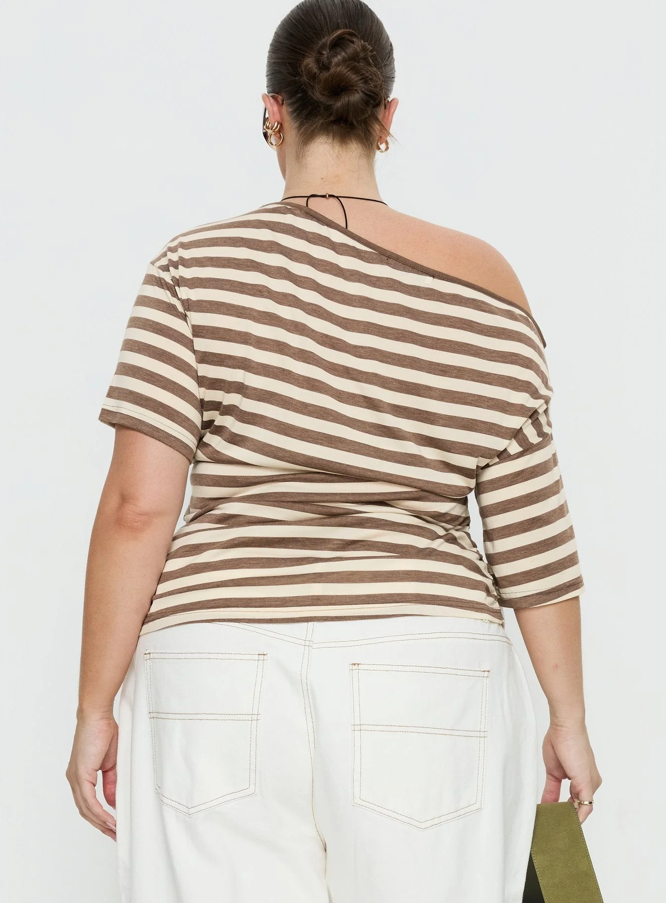 Emlynn Off Shoulder Top Brown Stripe Curve - Image 5