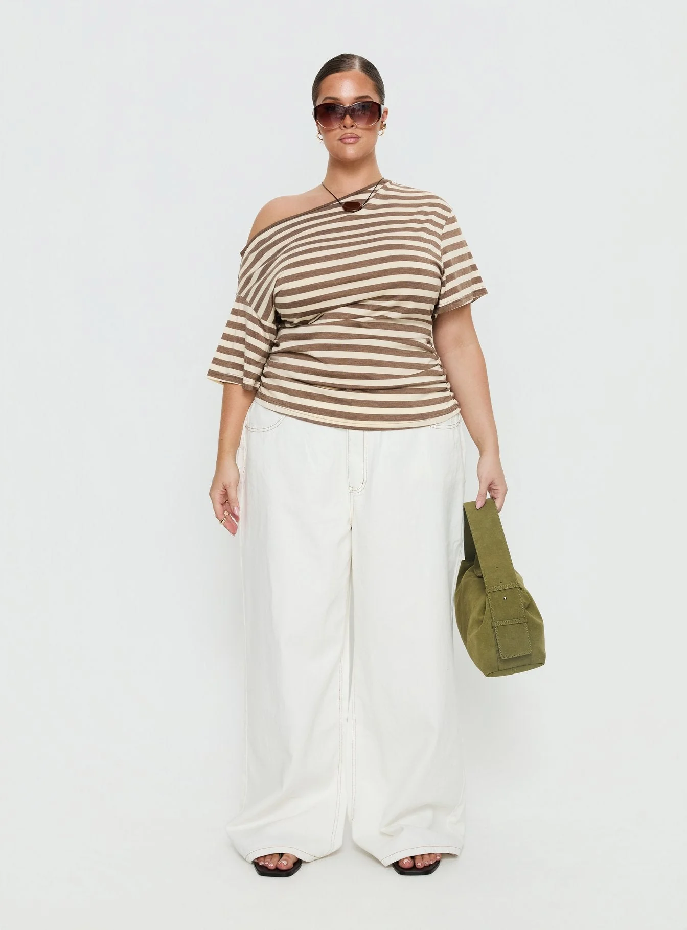 Emlynn Off Shoulder Top Brown Stripe Curve - Image 7