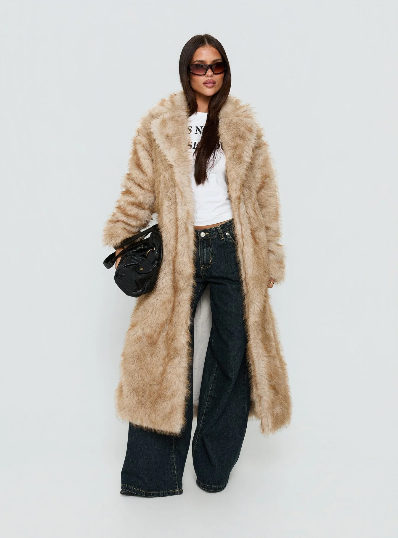 End Of Beginning Faux Fur Longline Jacket Beige - Image 2