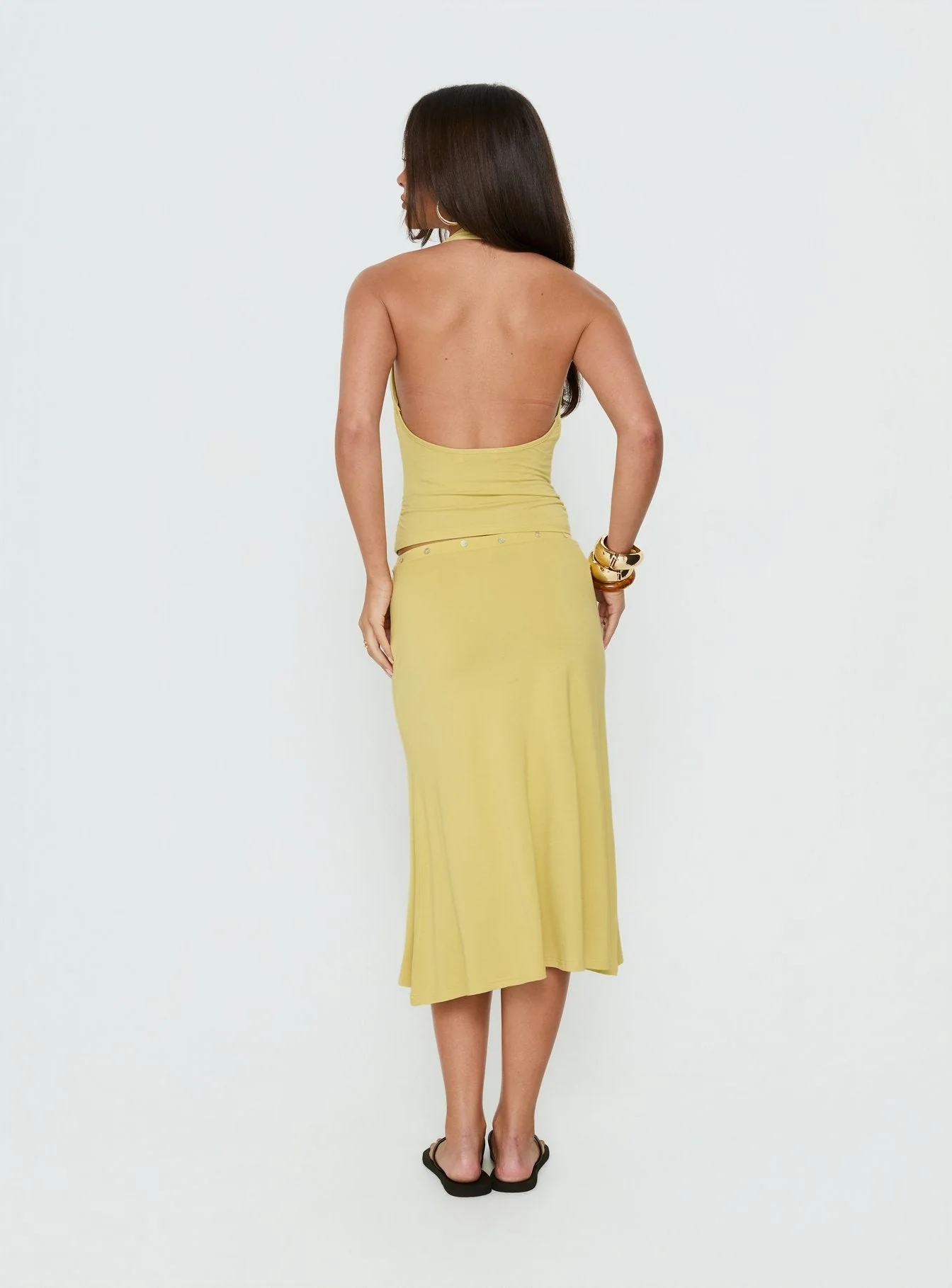 Esperia Button Midi Skirt Green - Image 5