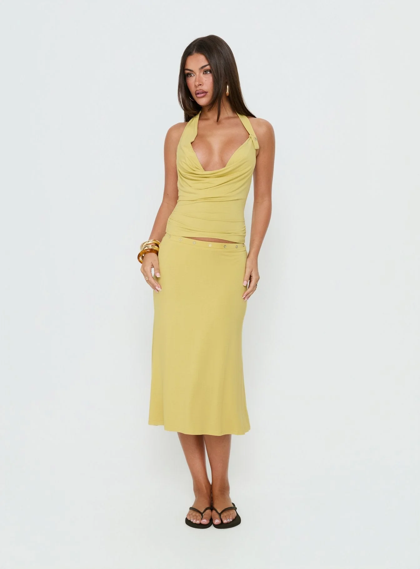 Esperia Halter Cowl Neck Top Green - Image 3