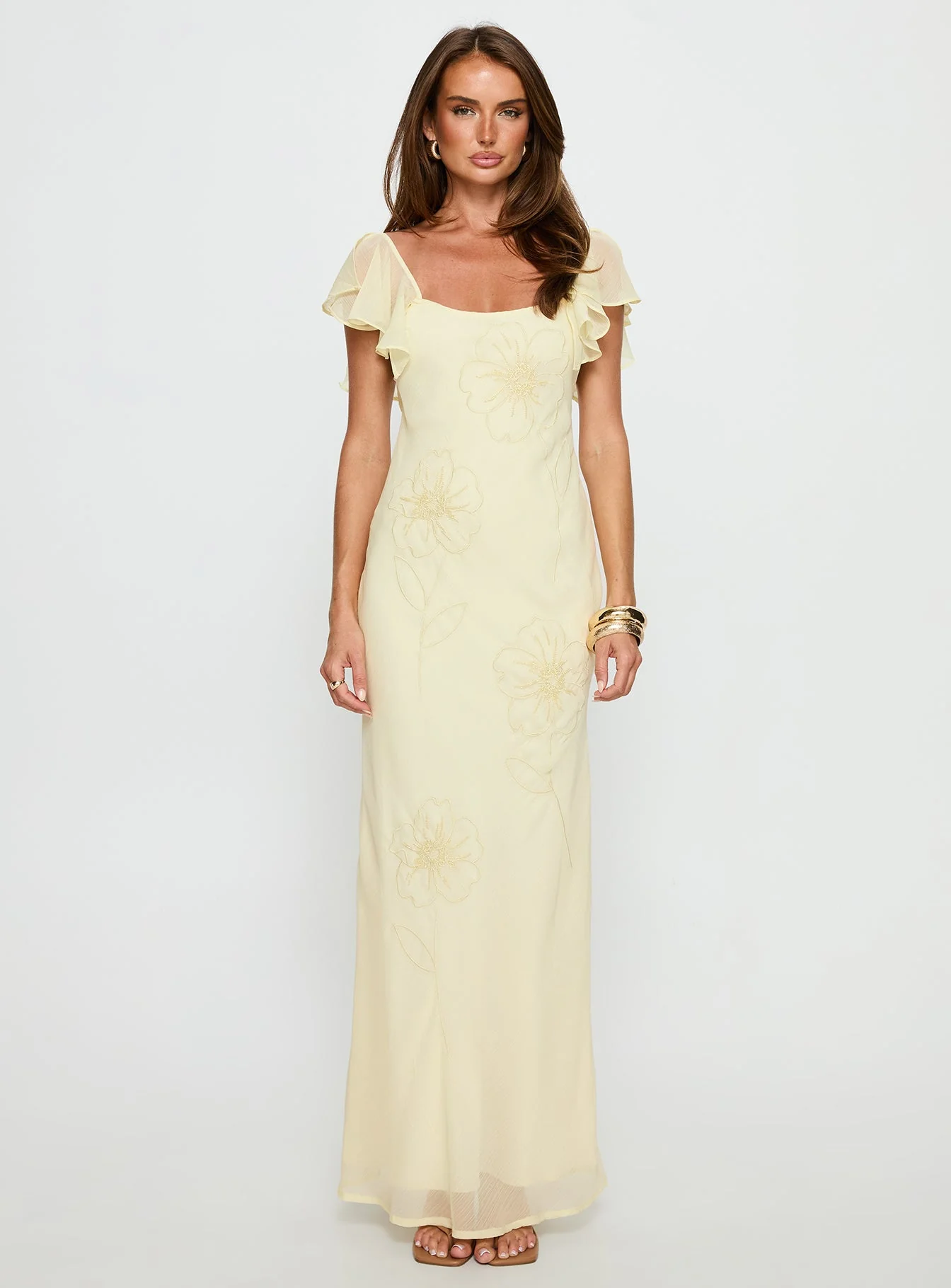 Estah Flutter Sleeve Embellished Maxi Dress Yellow - Image 7