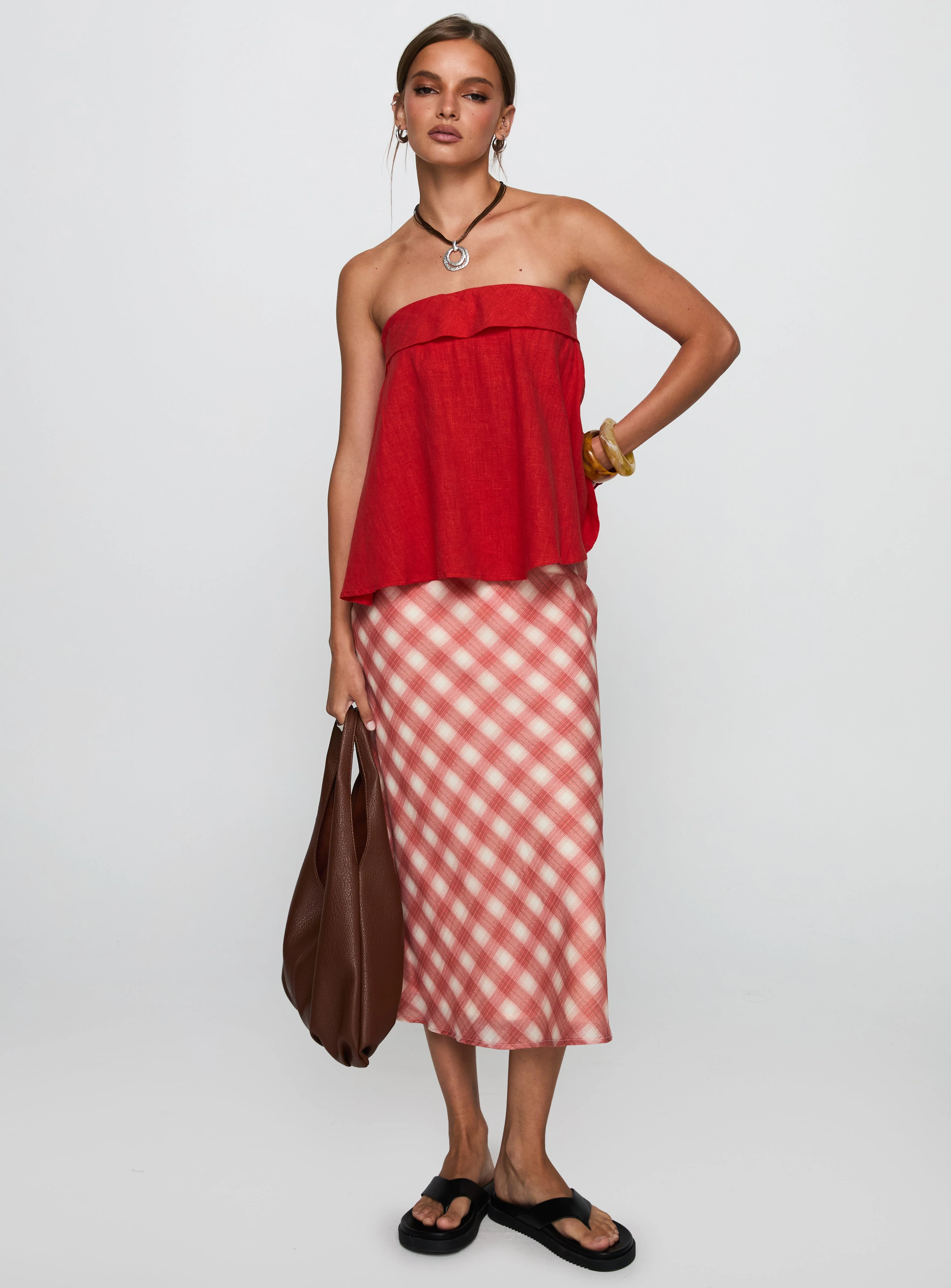 Ethel Strapless Linen Top Red - Image 3