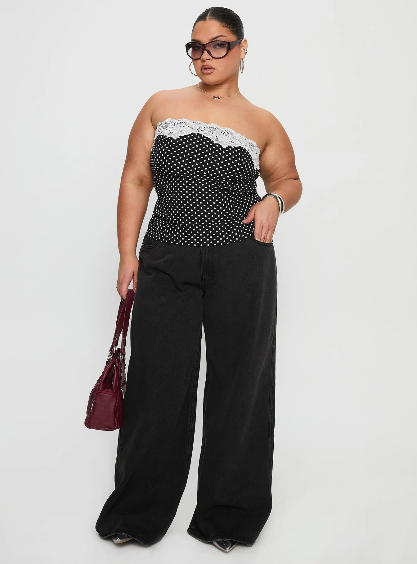 Ettore Lace Trim Strapless Top Black Polka Curve - Image 3
