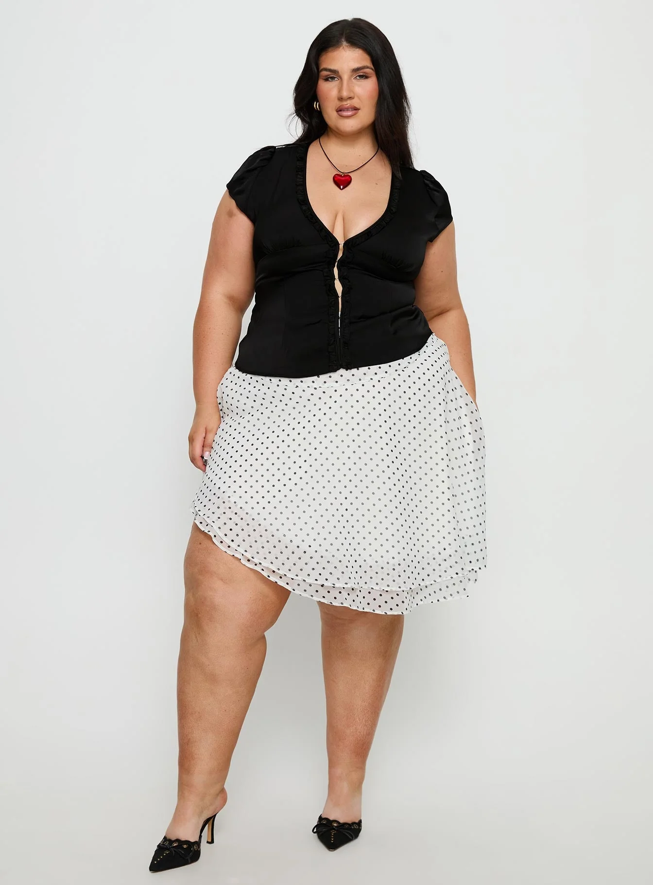 Evanescence Asymmetrical Midi Skirt White / Polka Dot Curve - Image 2