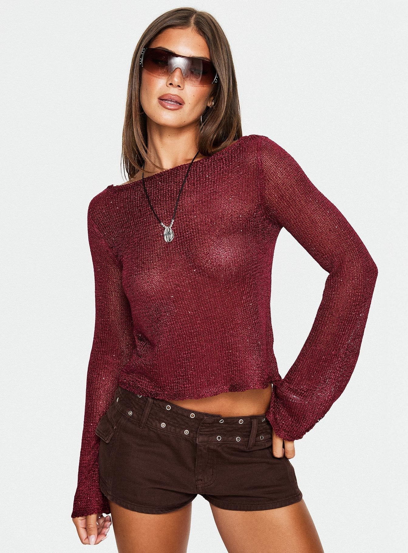 Evanne Long Sleeve Knit Top Red - Image 9