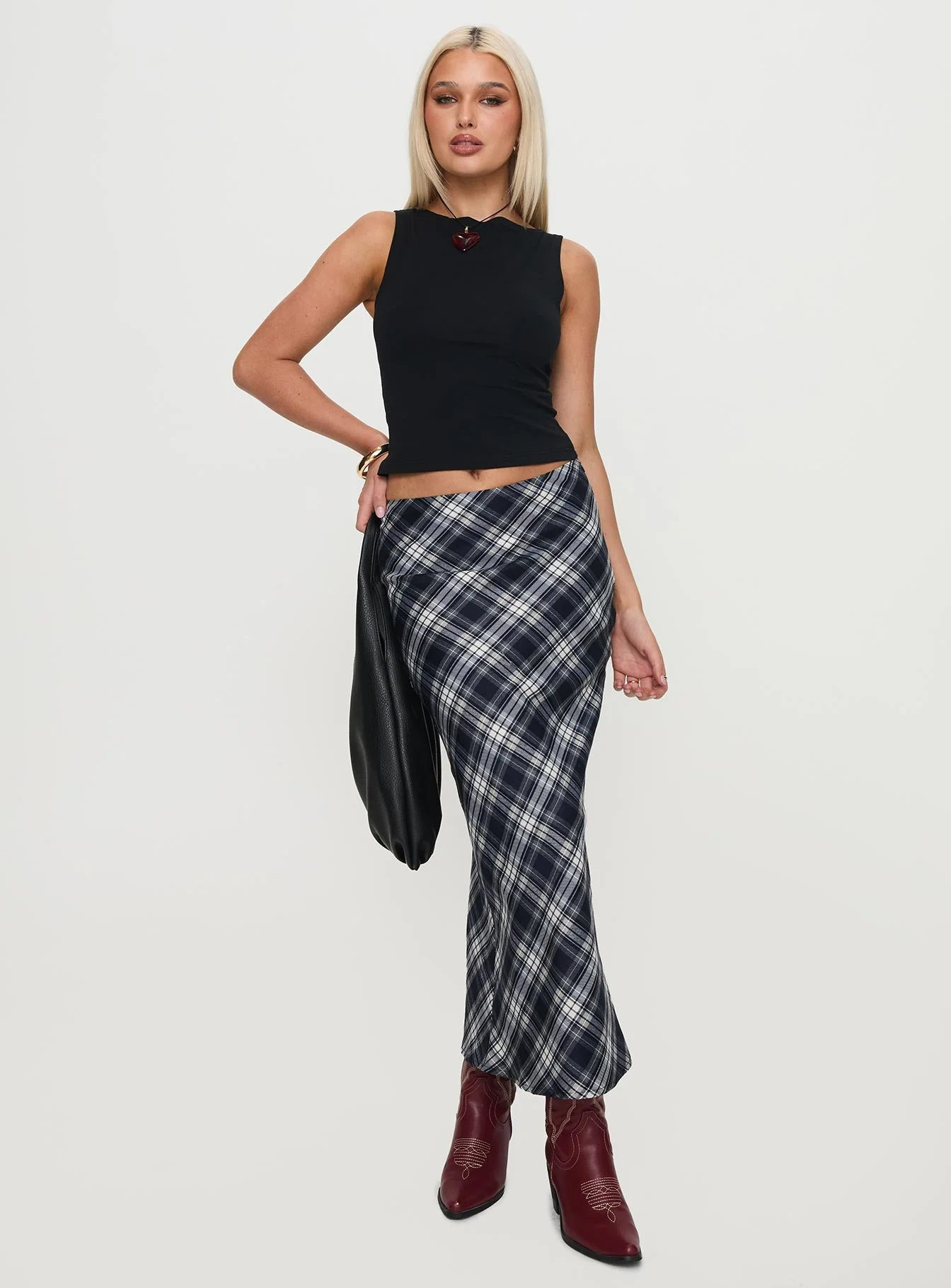Everlie Low Waist Maxi Skirt Check Multi Petite - Image 2