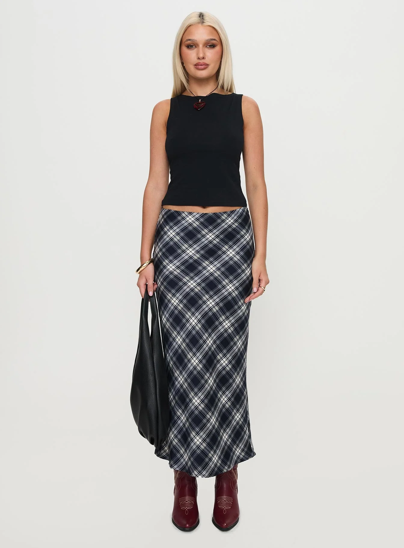 Everlie Low Waist Maxi Skirt Check Multi Petite - Image 7