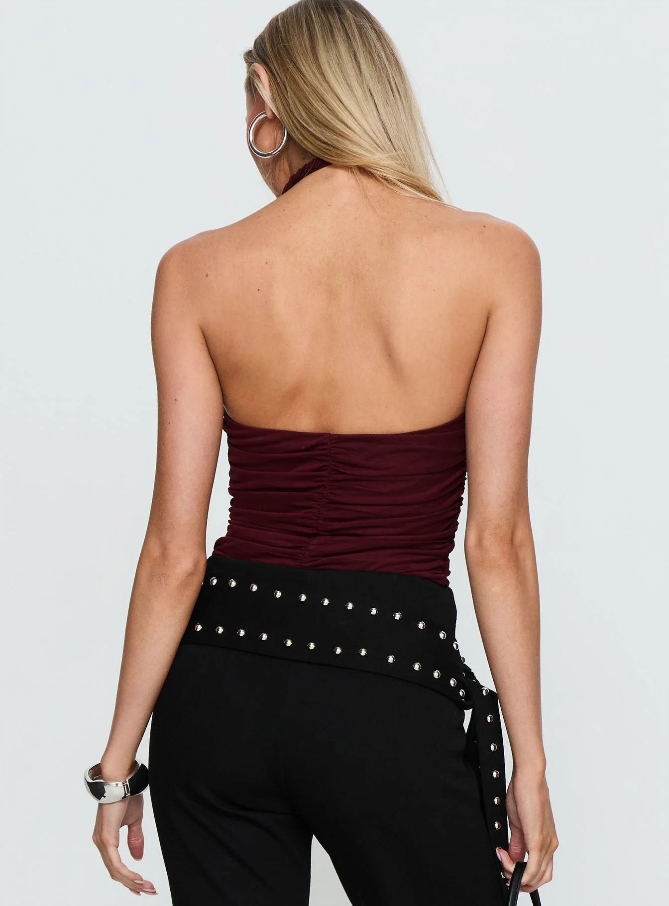 Eye Candy Ruched Bodysuit Burgundy - Image 4