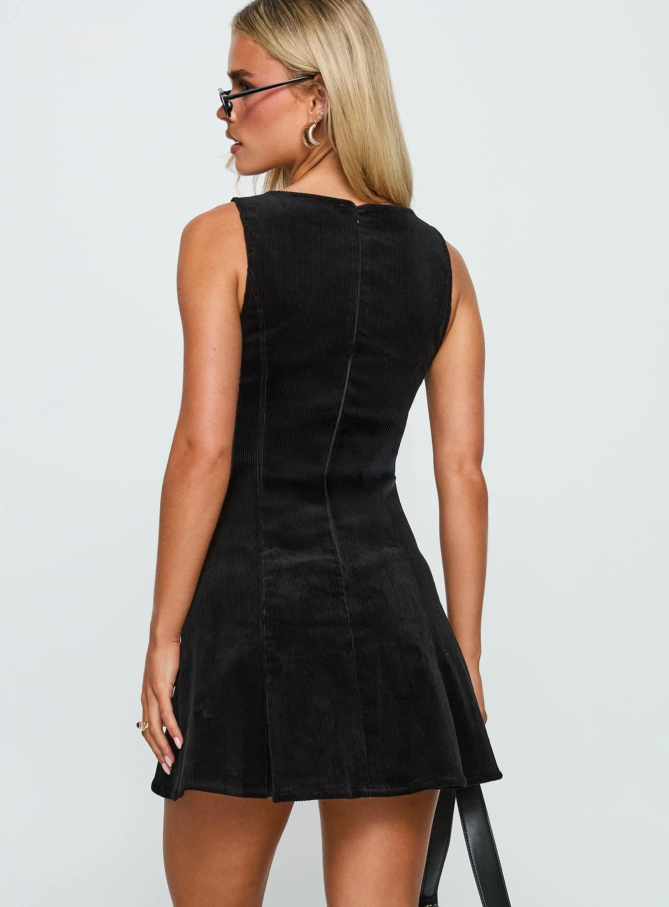 Fabia Box Pleat Mini Dress Black - Image 5