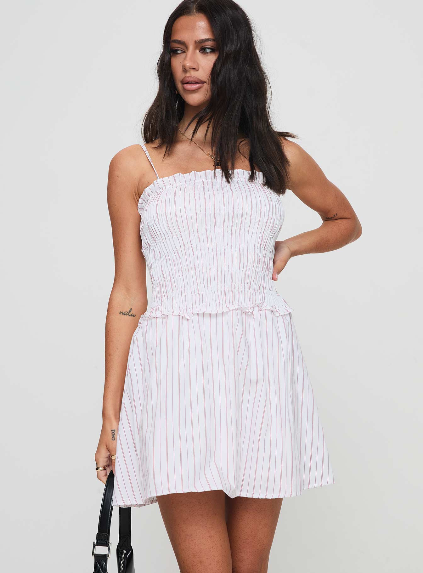 Fabray Shirred Stripe Mini Dress Red / White - Image 2