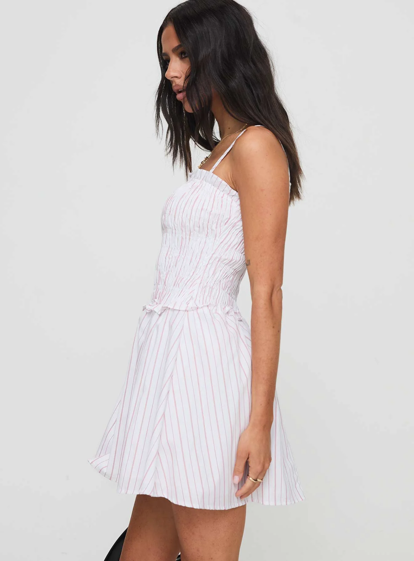 Fabray Shirred Stripe Mini Dress Red / White - Image 4
