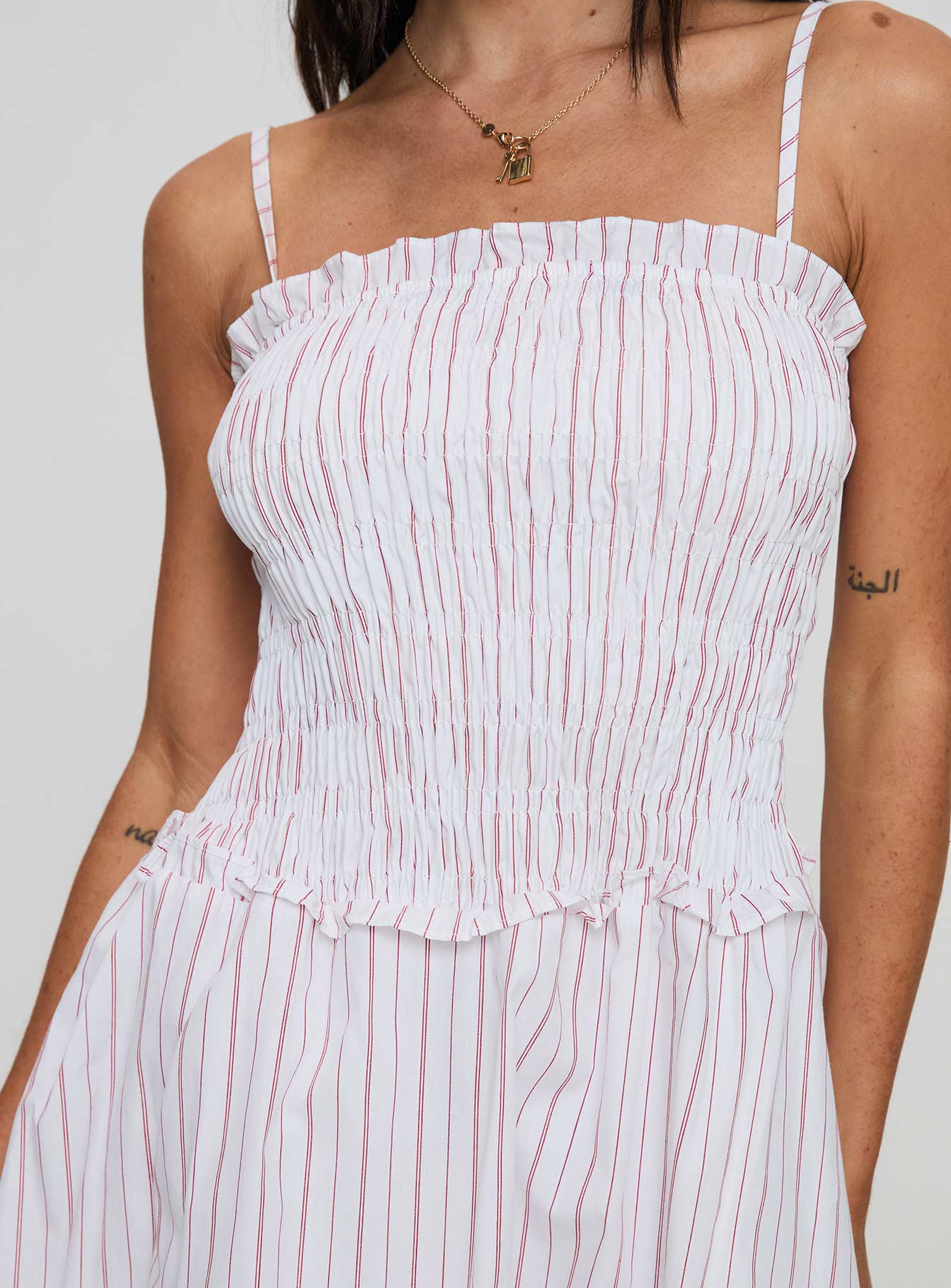 Fabray Shirred Stripe Mini Dress Red / White - Image 6