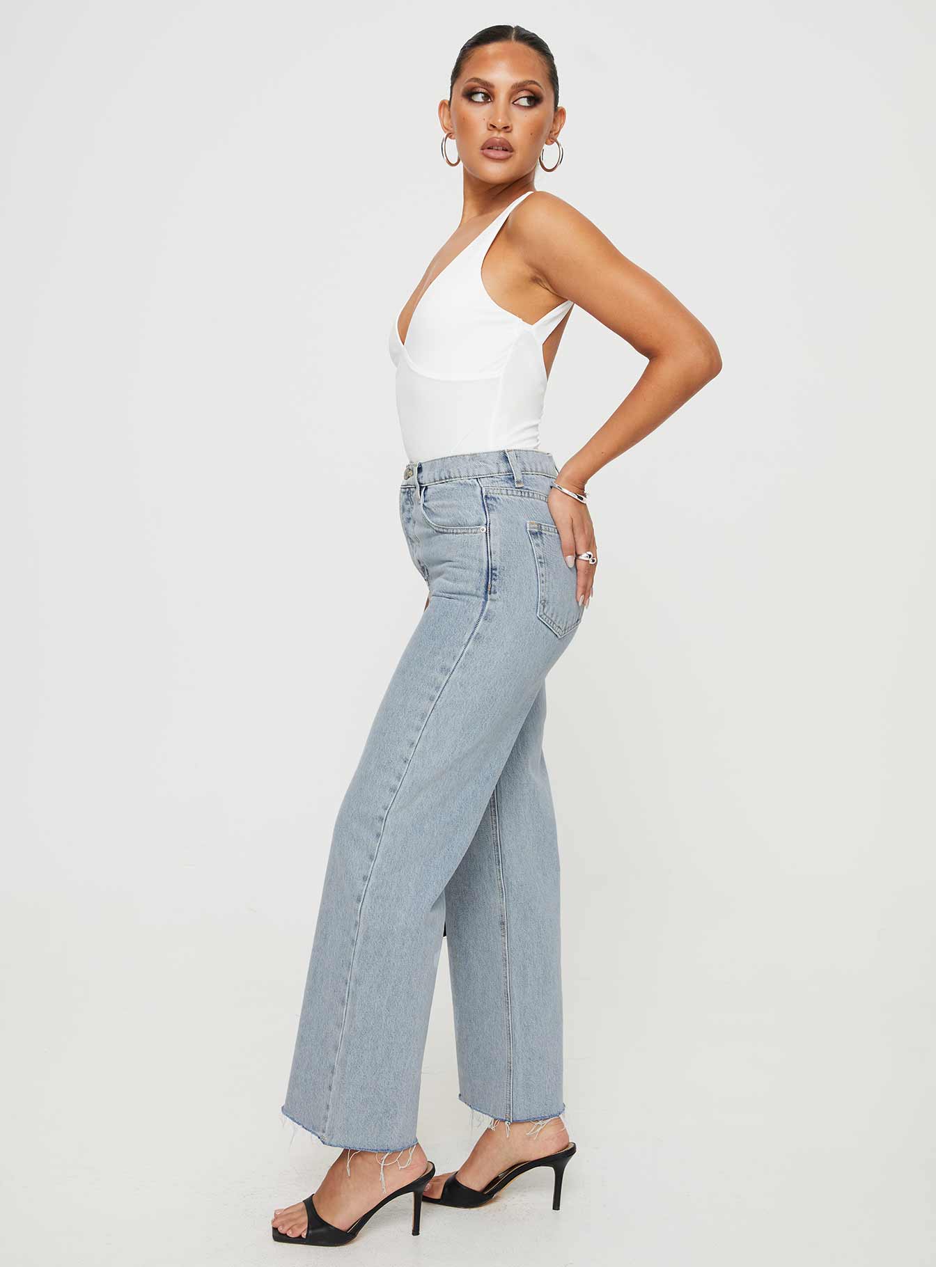 Fawcett High Rise Straight Leg Jeans Light Blue Wash Denim Tall - Image 4