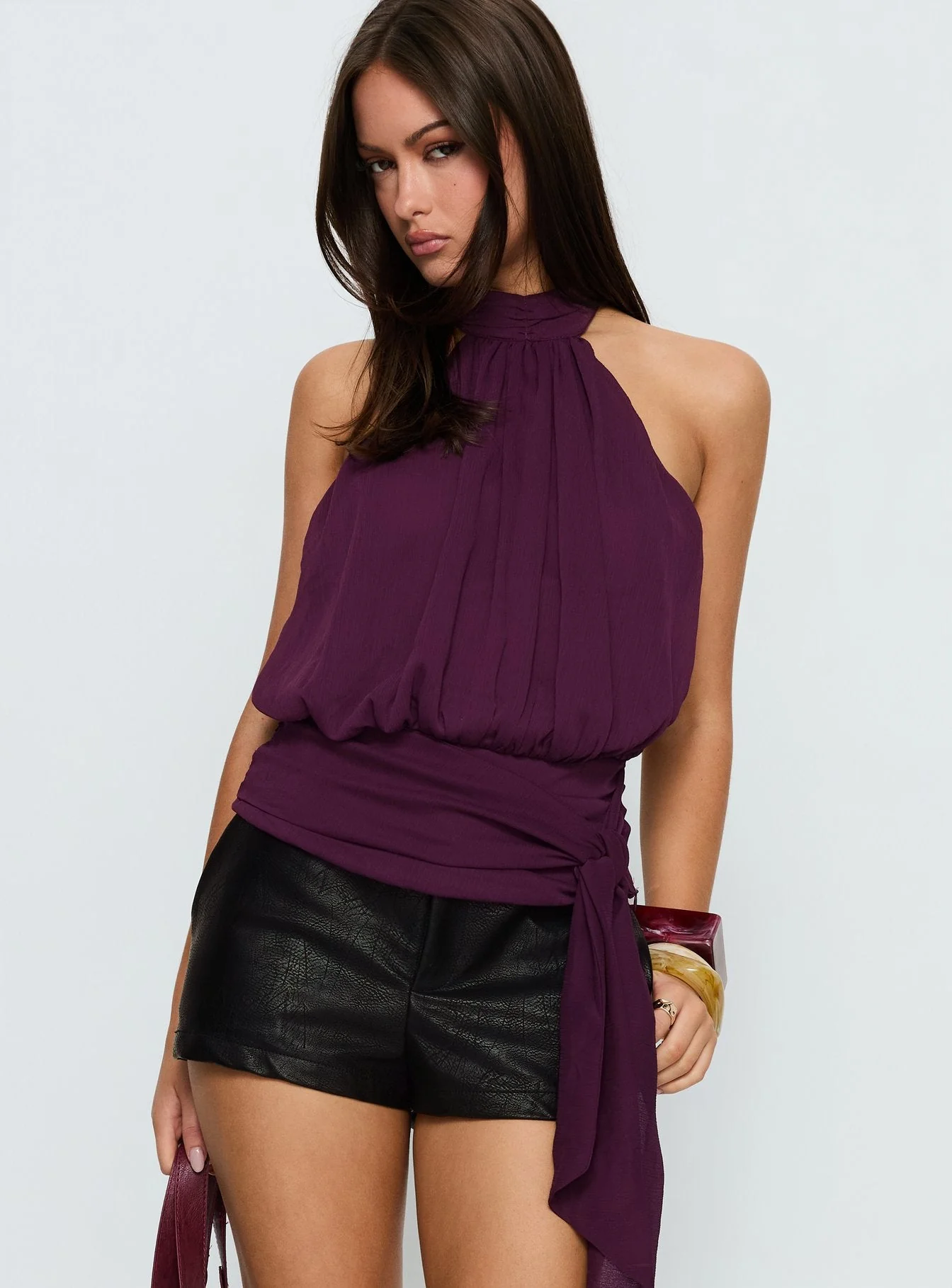 Faythe High Neck Tie Top Berry - Image 2